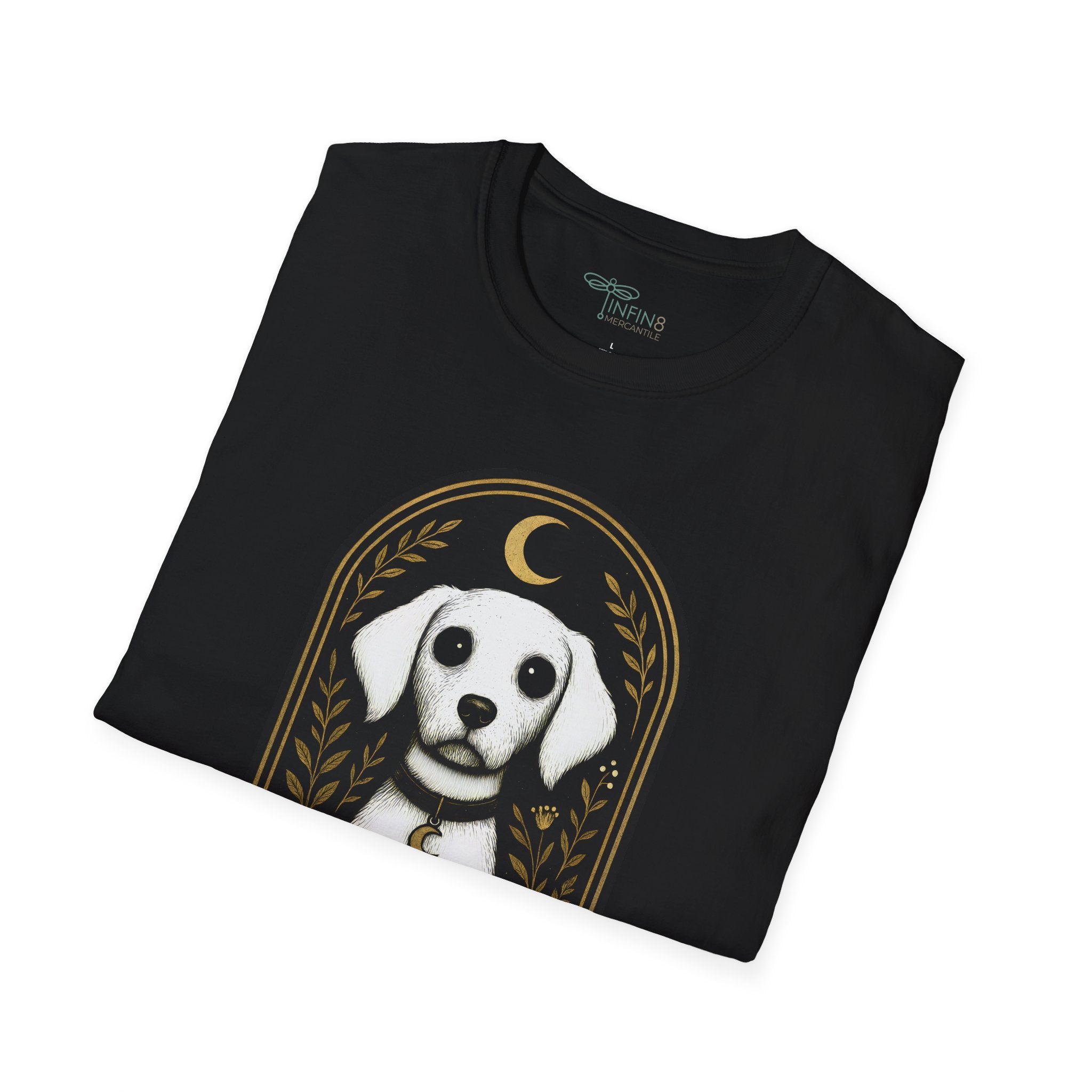 The Moonlit Hound T-Shirt | The Forest Gaden White Dog Art Tee for Pet Lovers