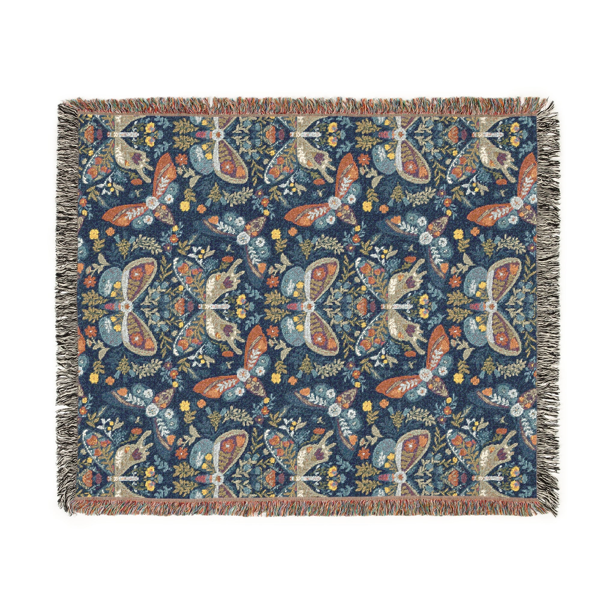 Folk Art Butterfly Blanket Botanical Woven Throw | Mystical Tapestry Cozy Fall Decor Nature Lover Gift Boho Style Home Accent