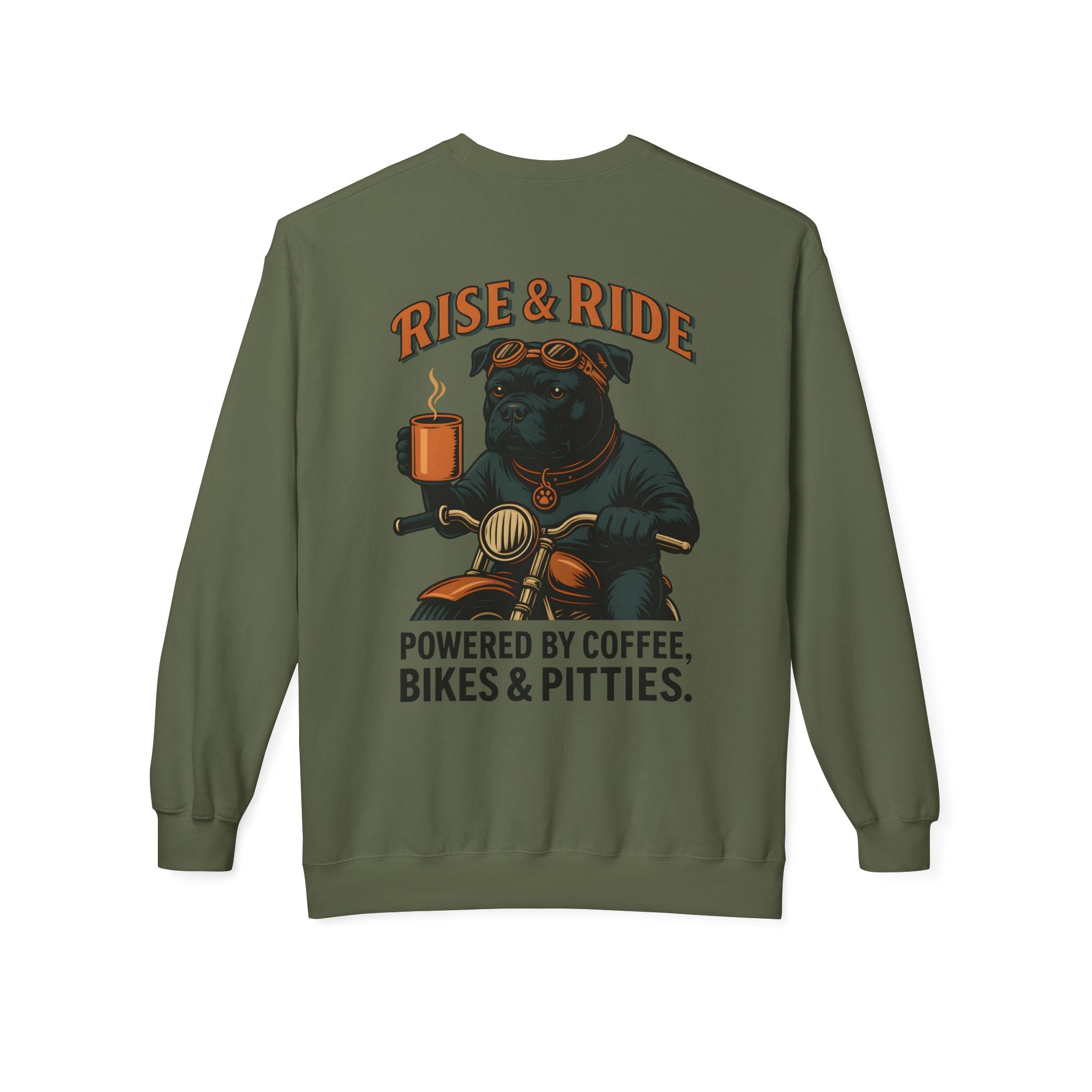 Dog Pitbull Biker Coffee Shirt | Pitbull Motorcycle Sweatshirt for Men Back Print