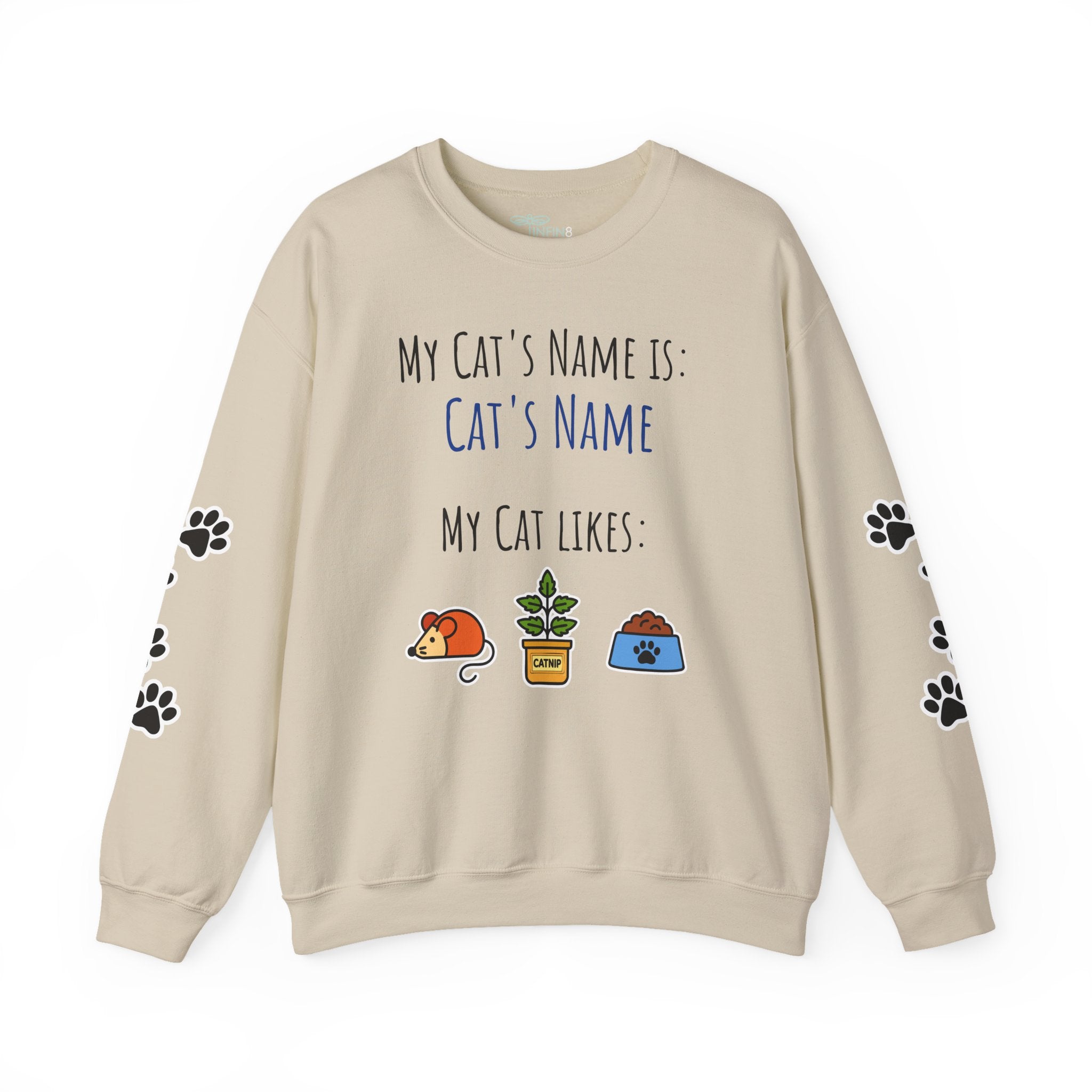 Cat Personalized Name Sweatshirt with Paw Print Sleeves