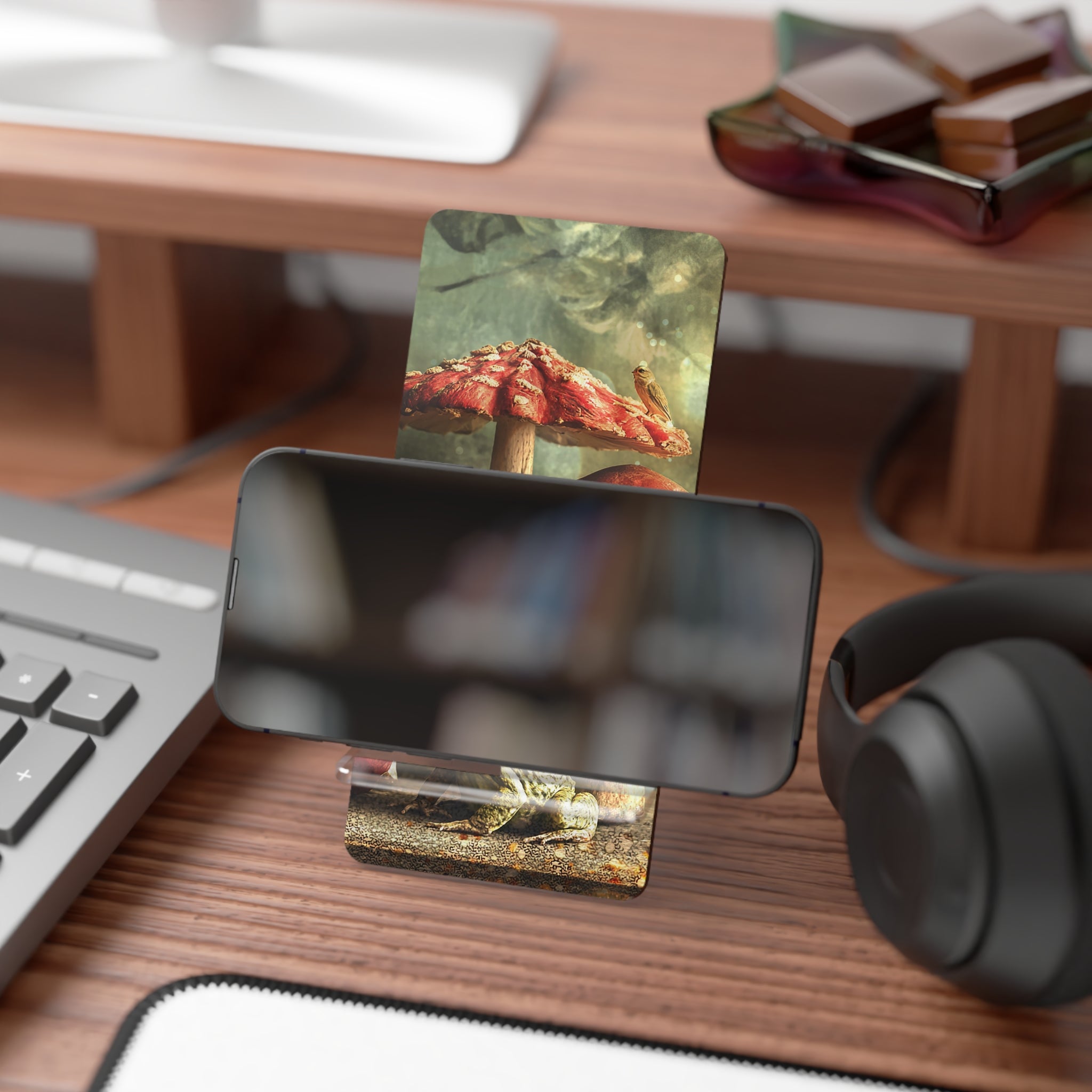 Toad Mushroom Phone Stand Whimsical Desk Decor, Cottagecore Gift for Her, Toad Lover Accessory, Toad and Stools phone holder