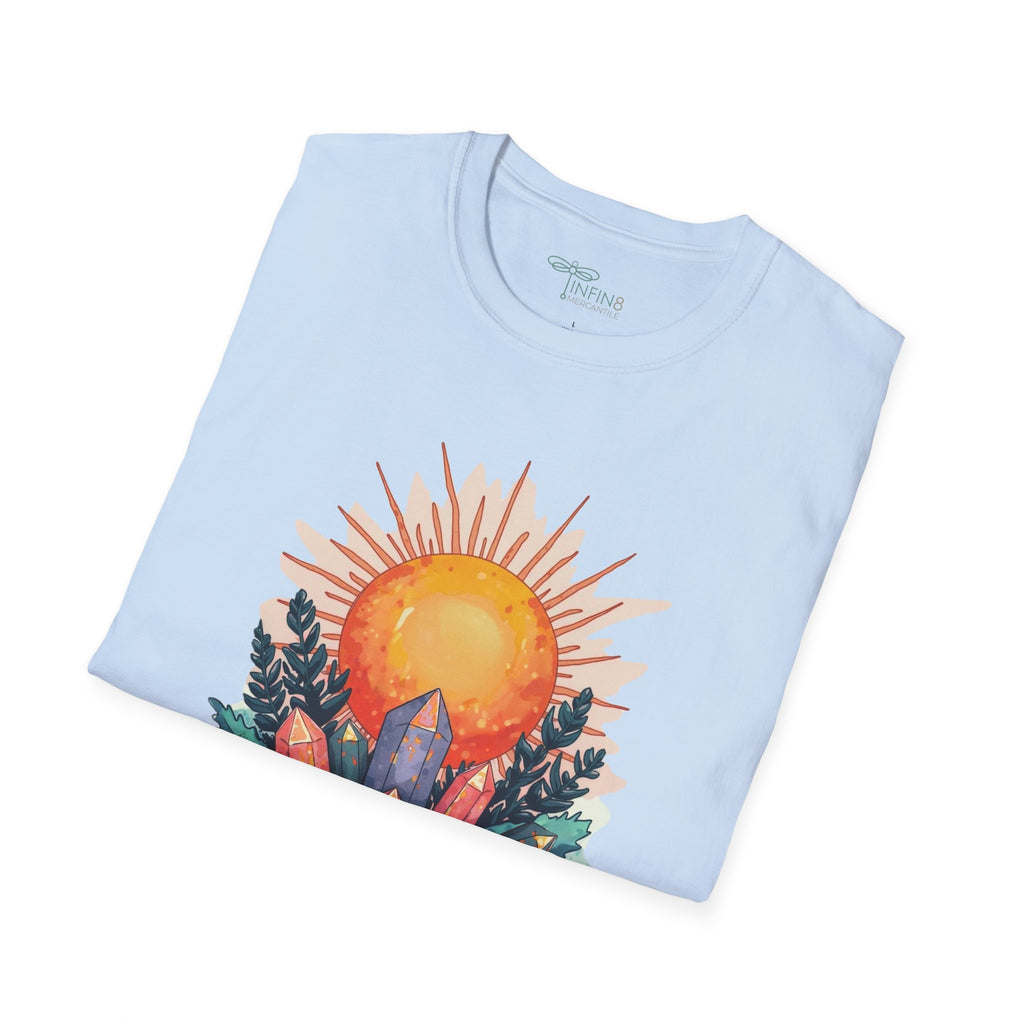 Crystal Sun T‑Shirt | Mystical Cotton Graphic Tee, Spiritual Nature Top, Boho Frequency Gift for Her