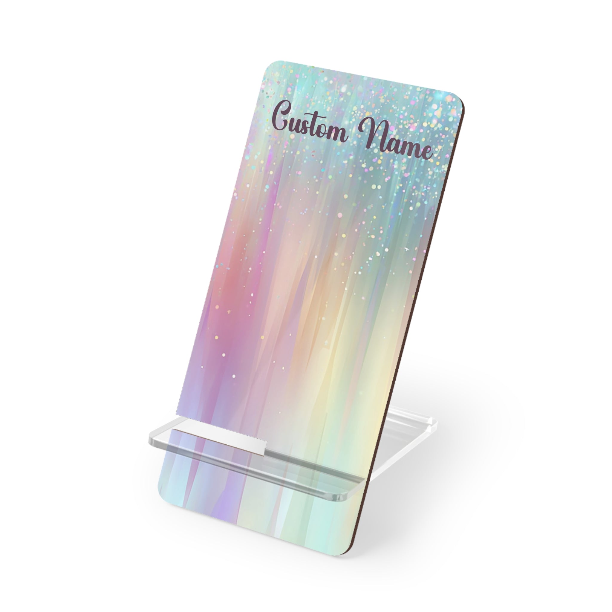 Iridescent Pastel Gradient Custom Phone Stand Mobile Display Stand | Personalized Name