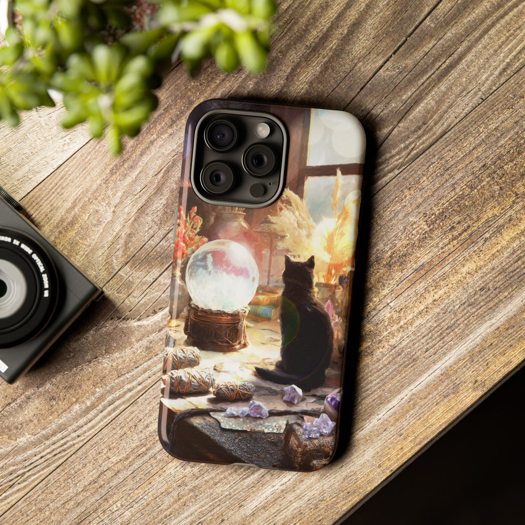 Crystal Phone case, Black Cat Case - Aesthetic Tough Case for Black Cat Lovers, Gift for Her, Witch Decor, Phone Protector, Home Vibes