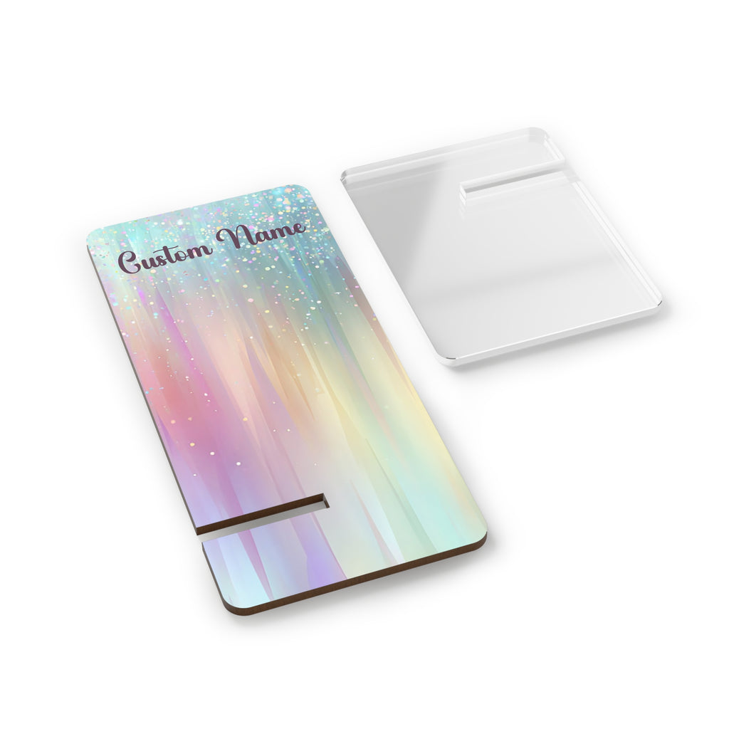 Iridescent Pastel Gradient Custom Phone Stand Mobile Display Stand | Personalized Name