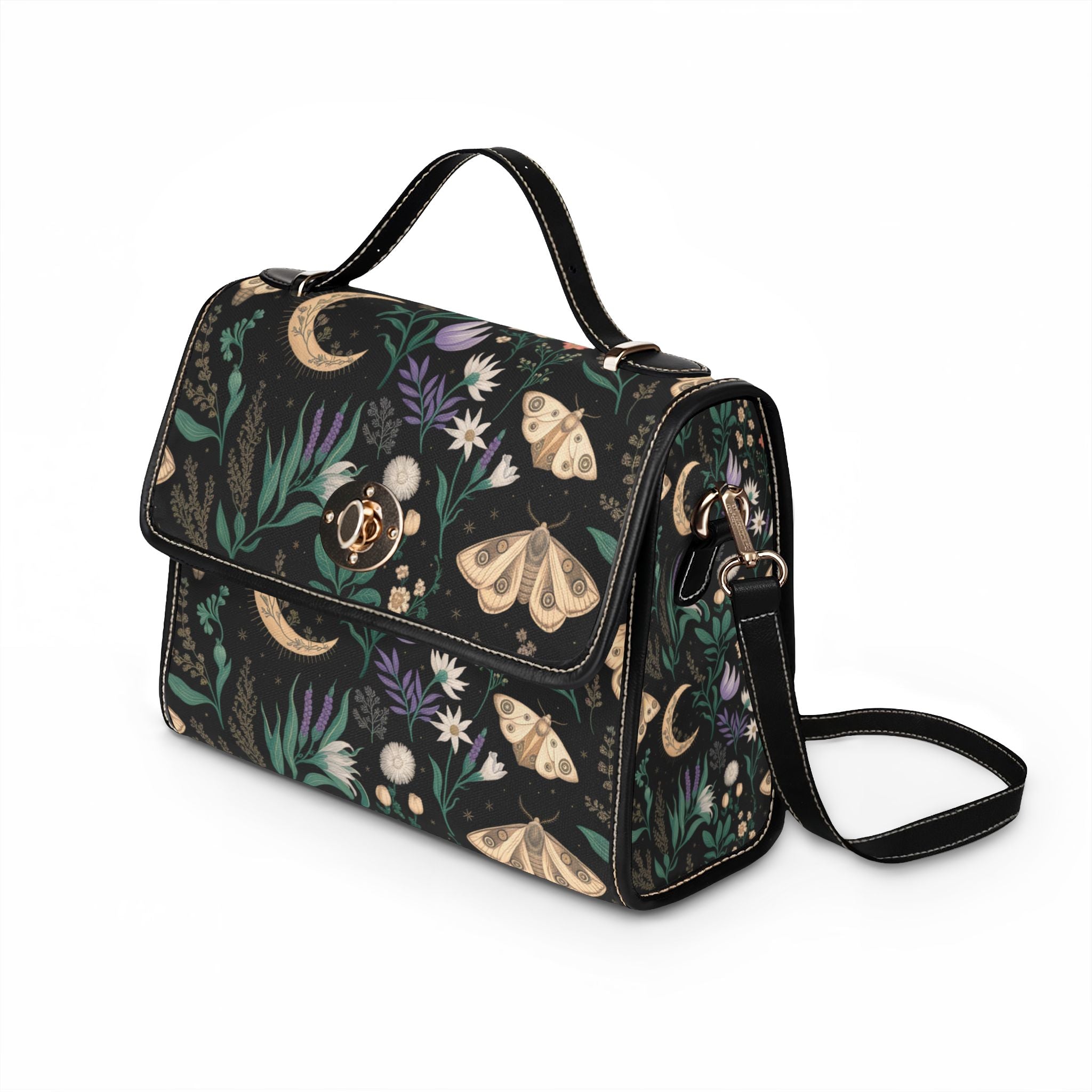 Celestial Moth Blooms | Cottagecore Purse | Botanical Moth Top Handle Handbag, Vintage Nature Bag
