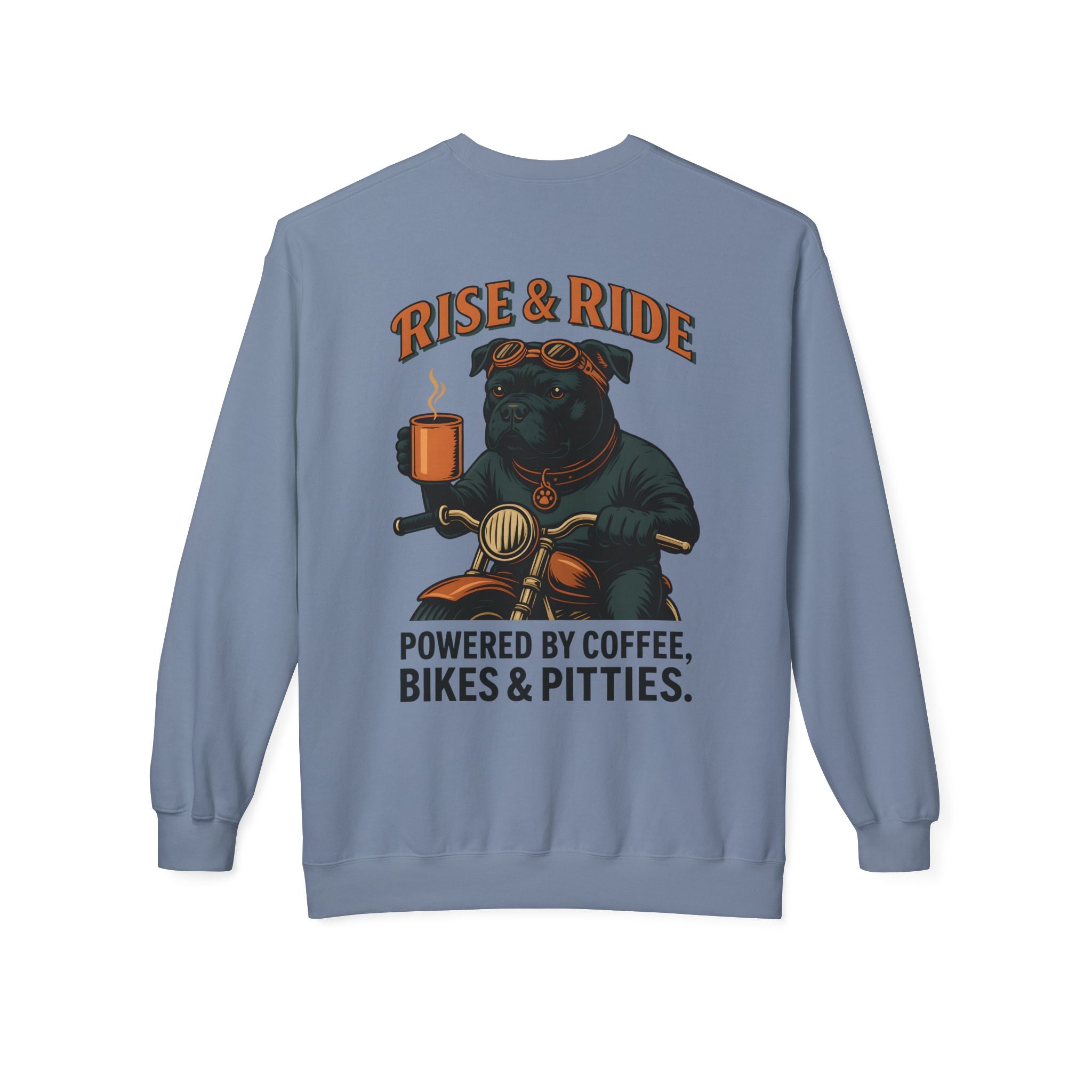 Dog Pitbull Biker Coffee Shirt | Pitbull Motorcycle Sweatshirt for Men Back Print