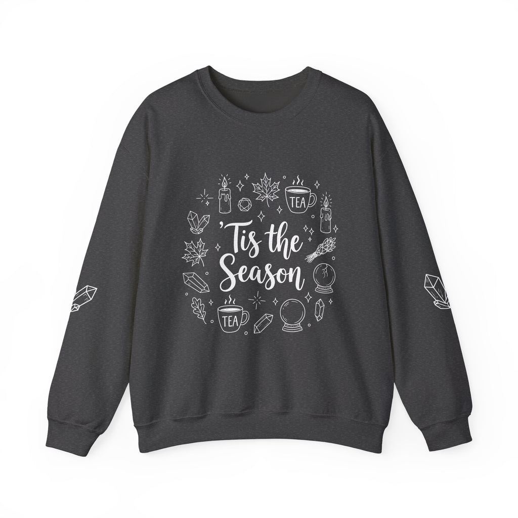 Tis the Season Doodles Sweatshirt | Mystical Celestial Holiday Mystic Crewneck with Printed Sleeves