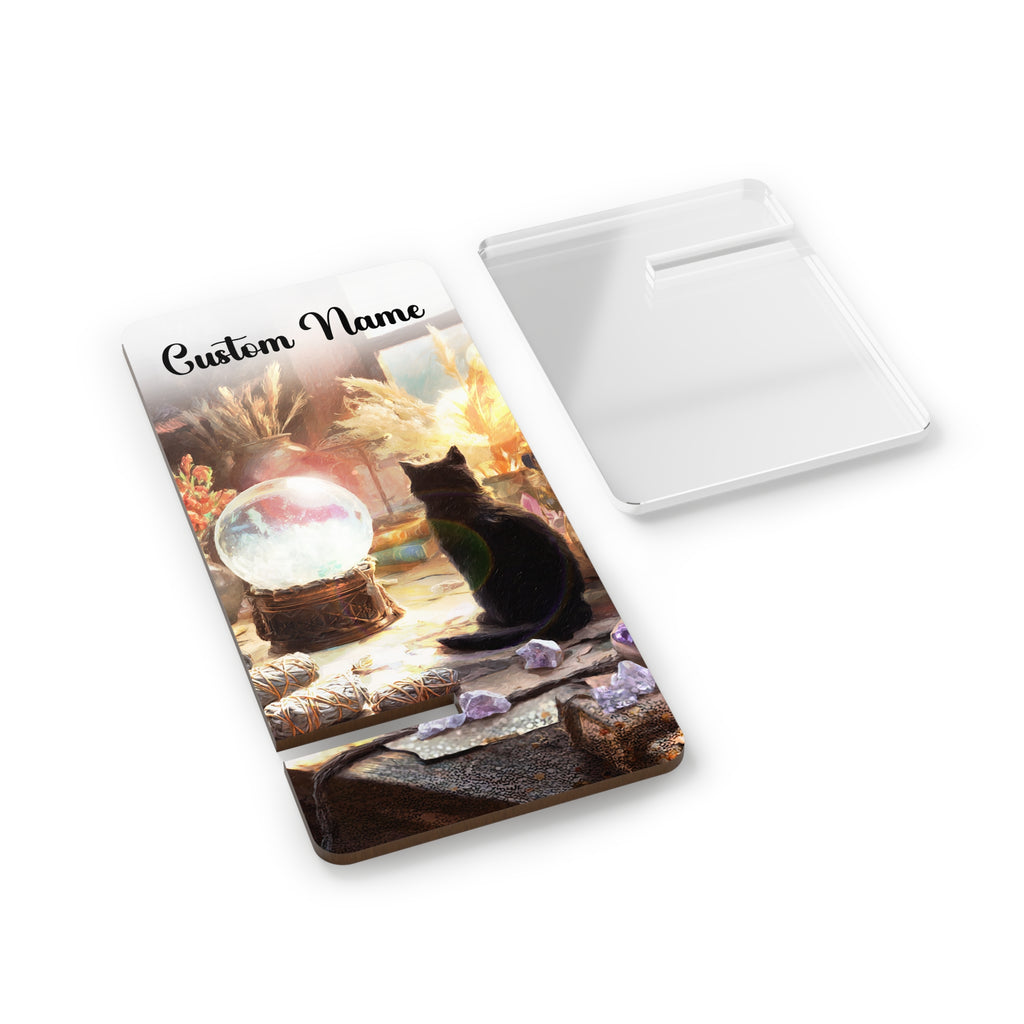 Witchy Black Cat Crystal Ball Custom Mobile Display Stand for Smartphones | Phone Desk Holder