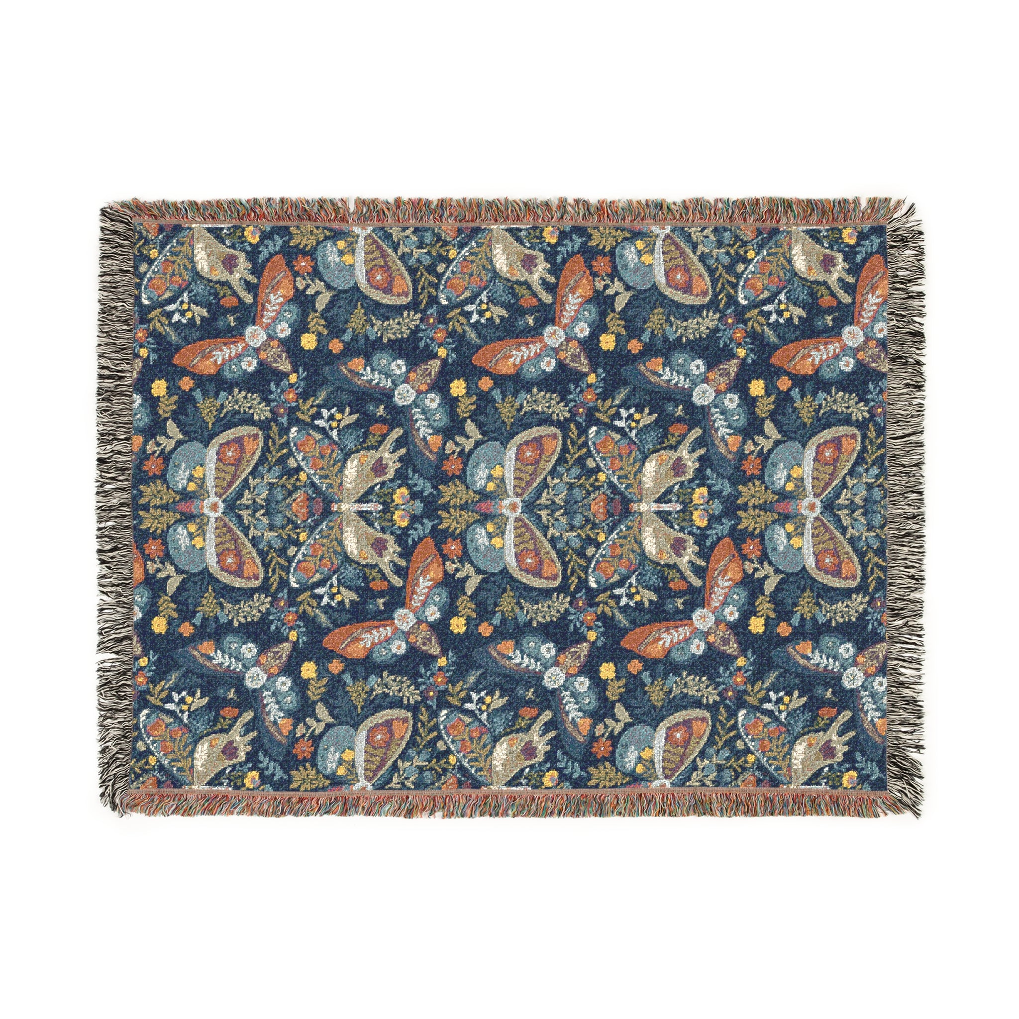 Folk Art Butterfly Blanket Botanical Woven Throw | Mystical Tapestry Cozy Fall Decor Nature Lover Gift Boho Style Home Accent