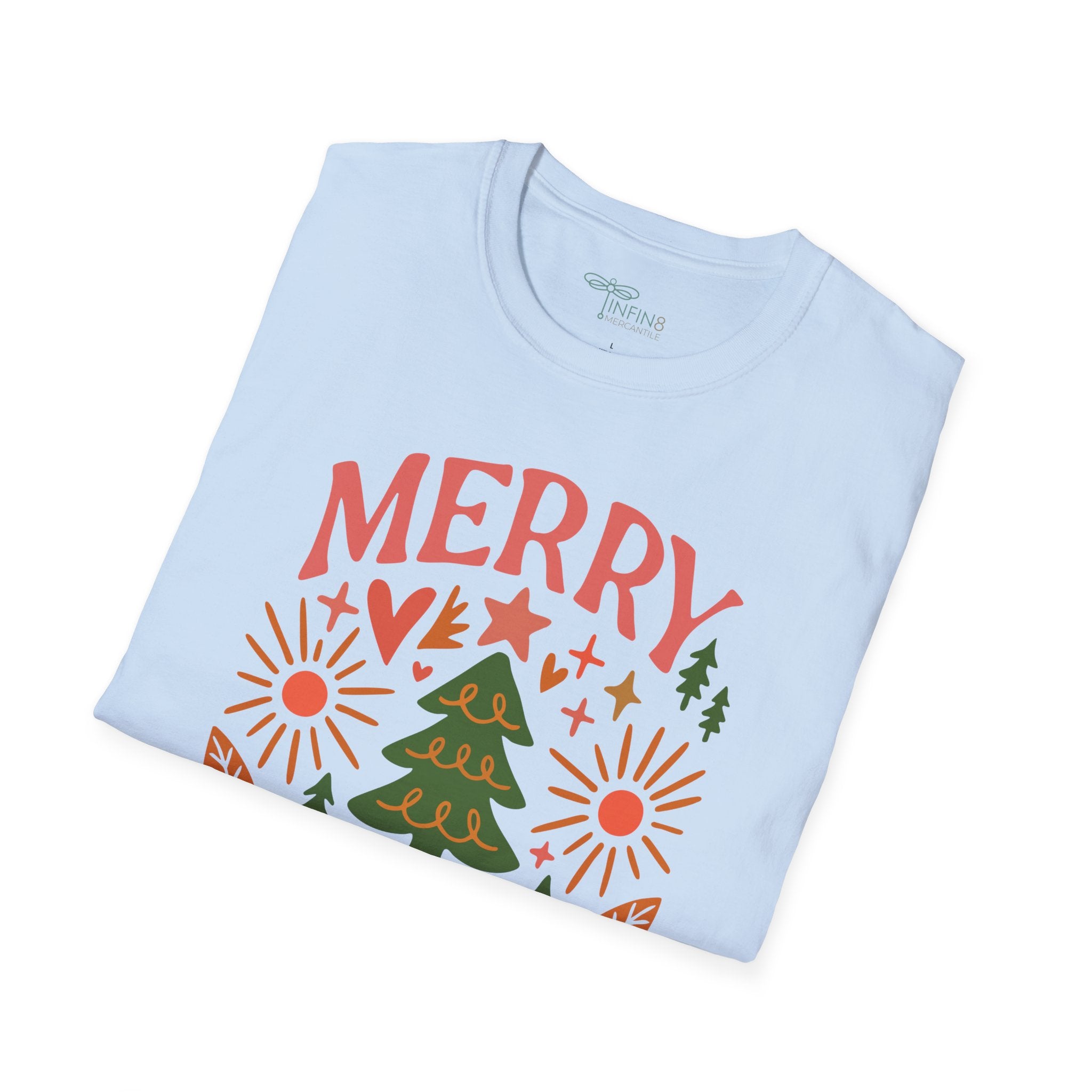 Boho Christmas T-Shirt | Merry and Bright Floral Graphic Tee