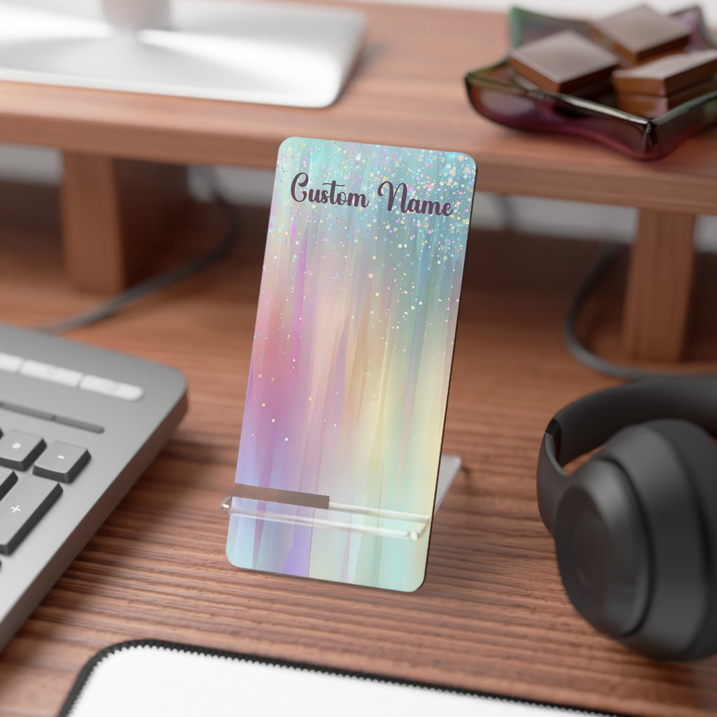 Iridescent Pastel Gradient Custom Phone Stand Mobile Display Stand | Personalized Name
