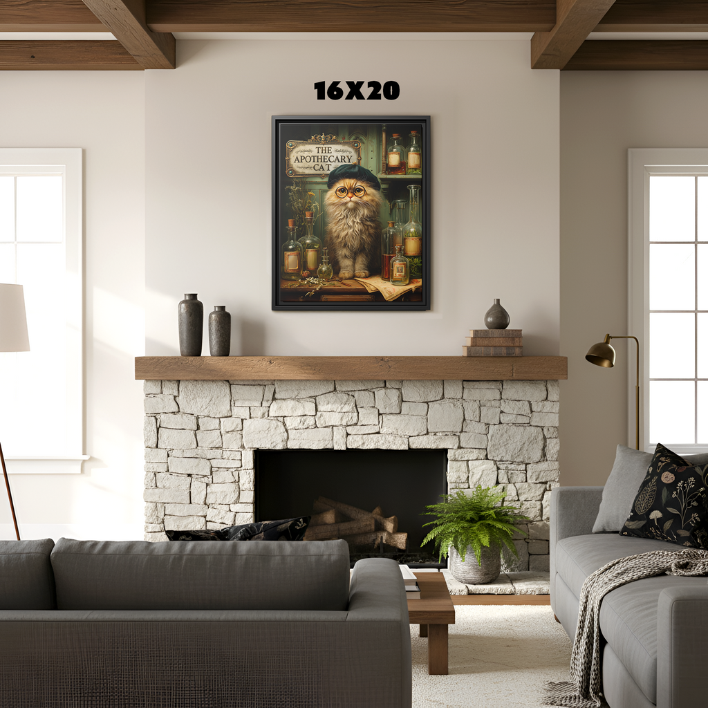 The Apothecary Cat Wall Art | Vintage Steampunk Fantasy Cat Alchemist Print
