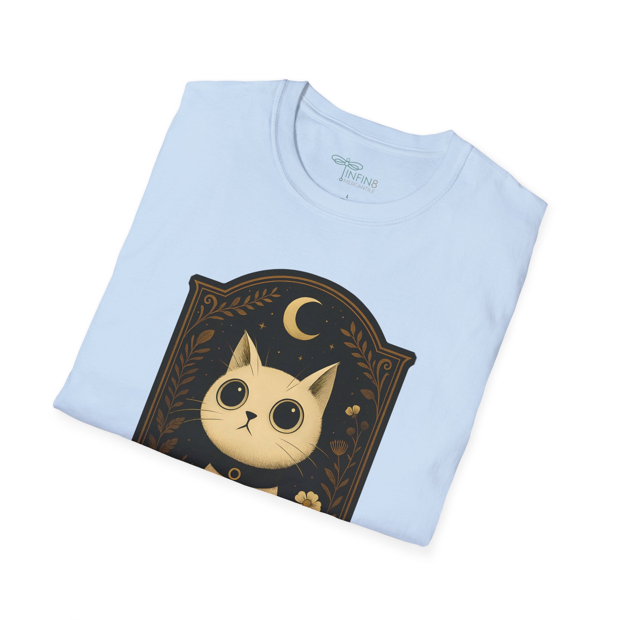 The Moonlit Cat T-Shirt | The Forest Garden Collection Mystical White Cat Tee for Fantasy