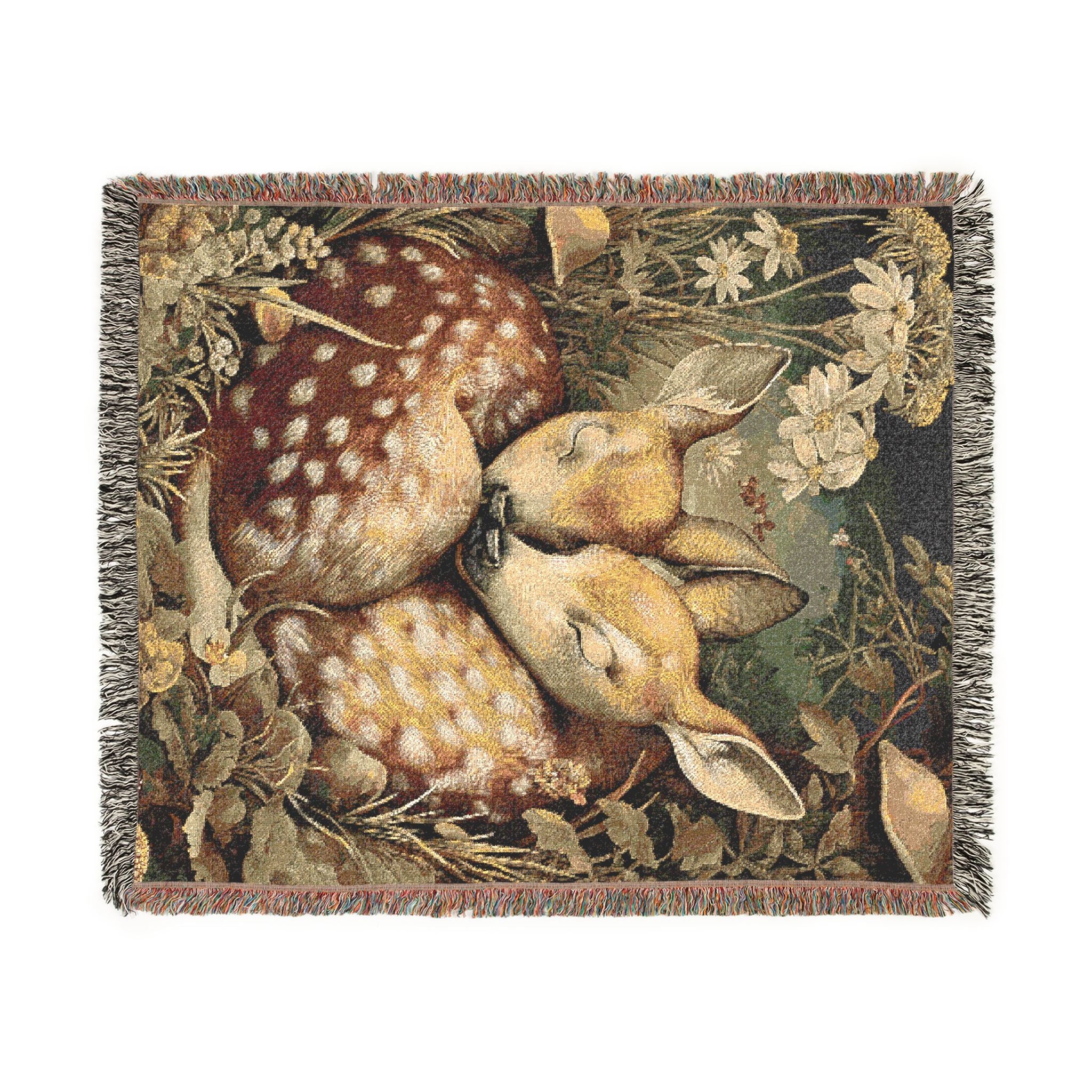 Valentine Deer Woven Tapestry Blanket | Cabincore Woodland Animal Gift for Her