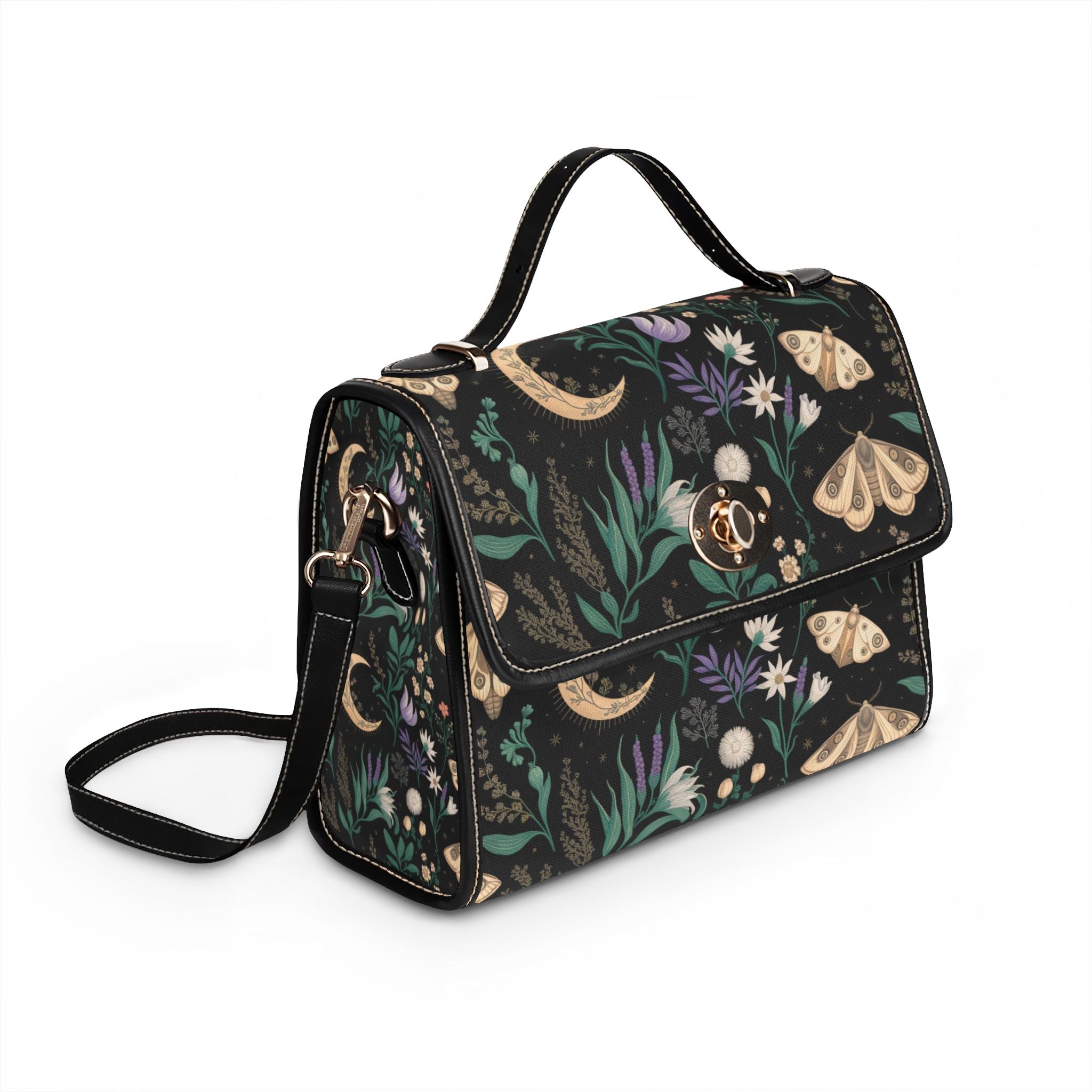Celestial Moth Blooms | Cottagecore Purse | Botanical Moth Top Handle Handbag, Vintage Nature Bag