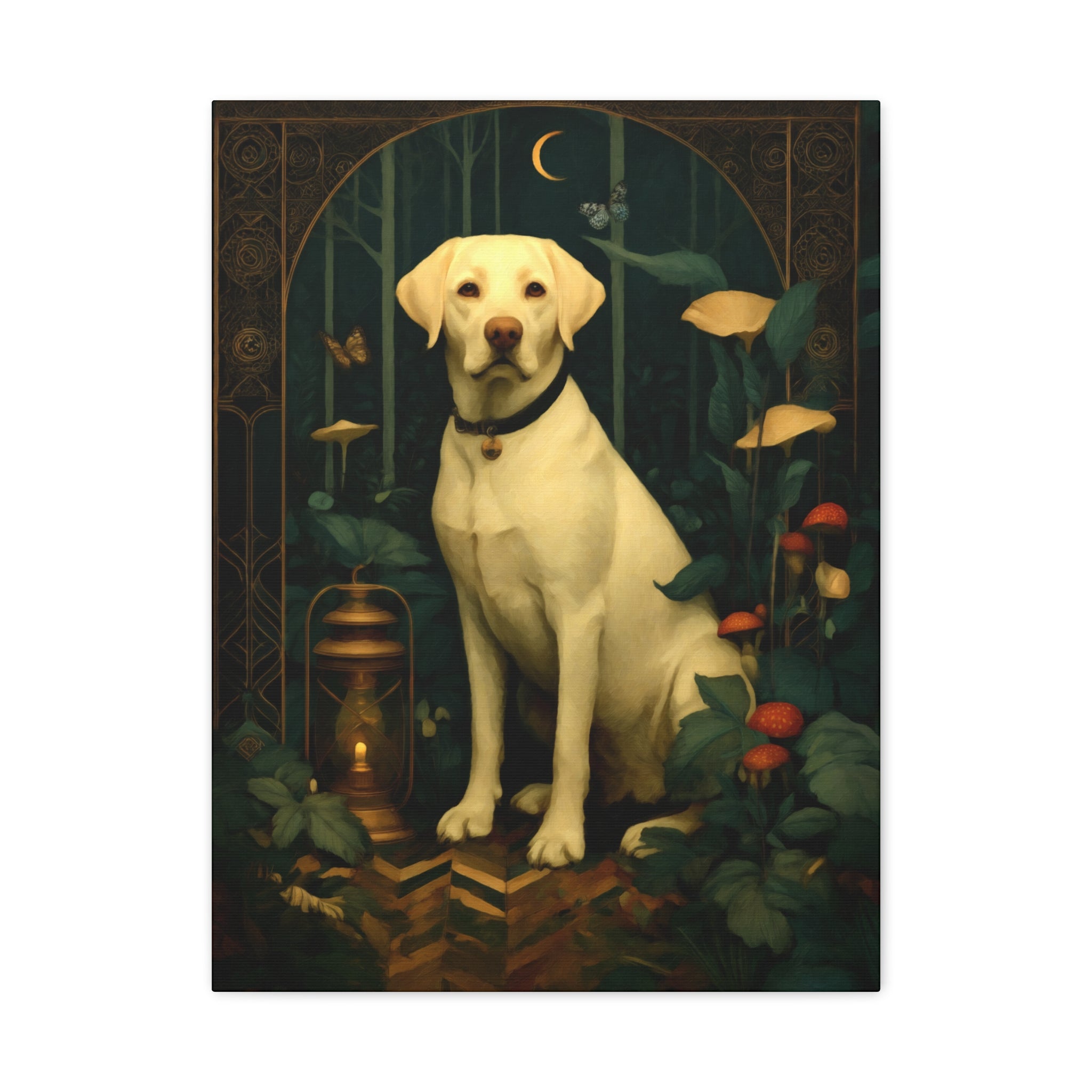 Yellow Labrador Retriever Canvas | Forest Garden Botanical Dog Wall Art with Painterlye