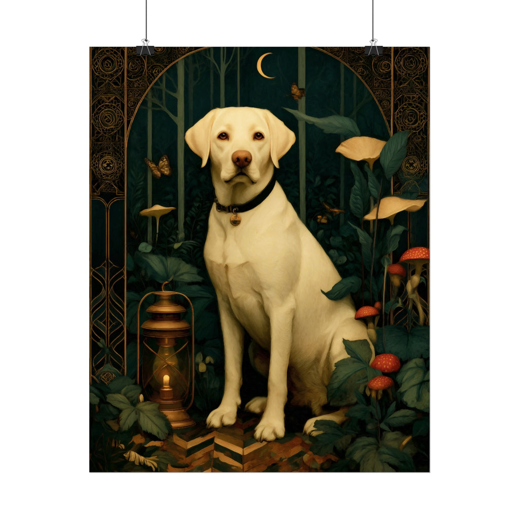 Yellow Labrador Retriever Poster | Forest Garden Botanical Dog Wall Art with Painterly