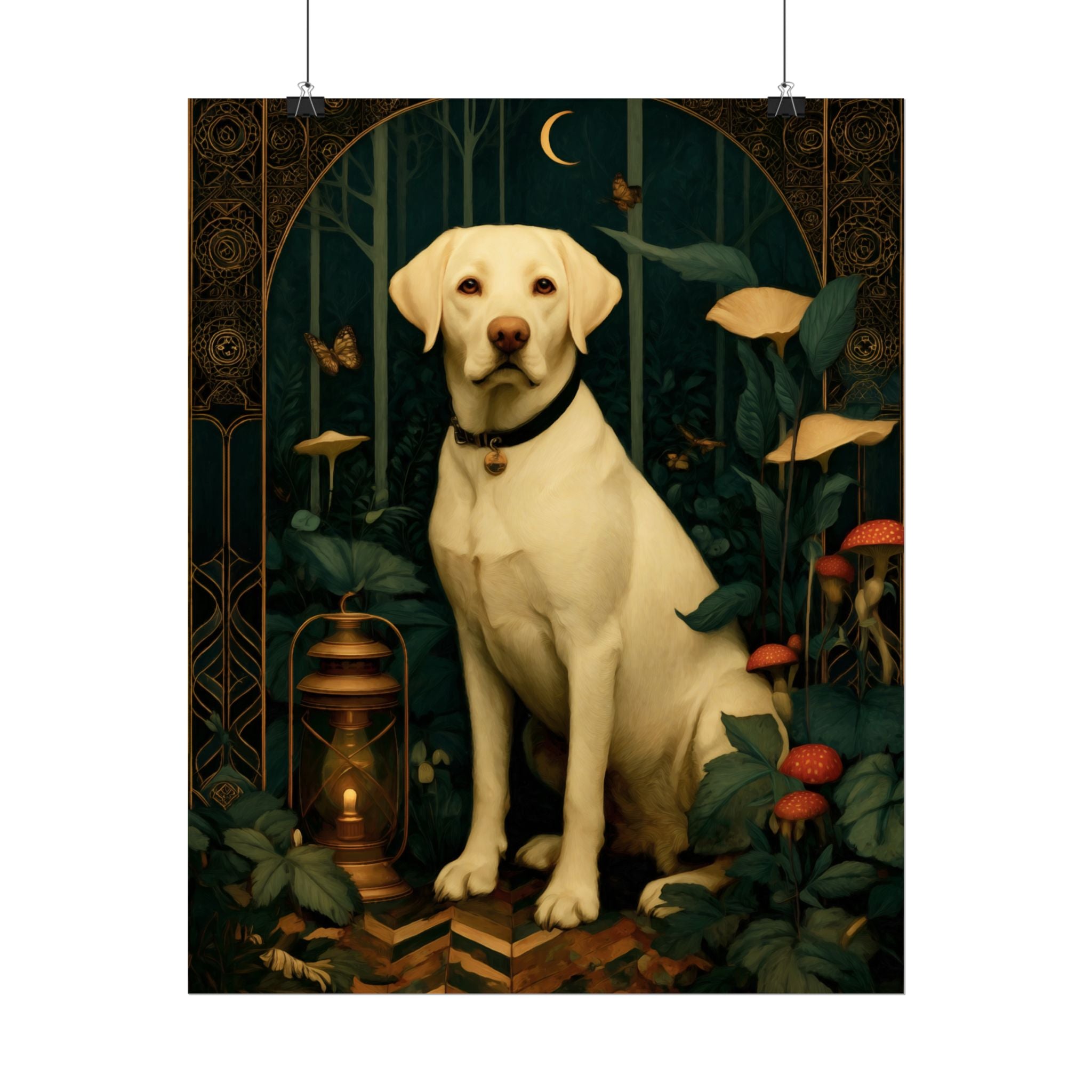 Yellow Labrador Retriever Poster | Forest Garden Botanical Dog Wall Art with Painterly