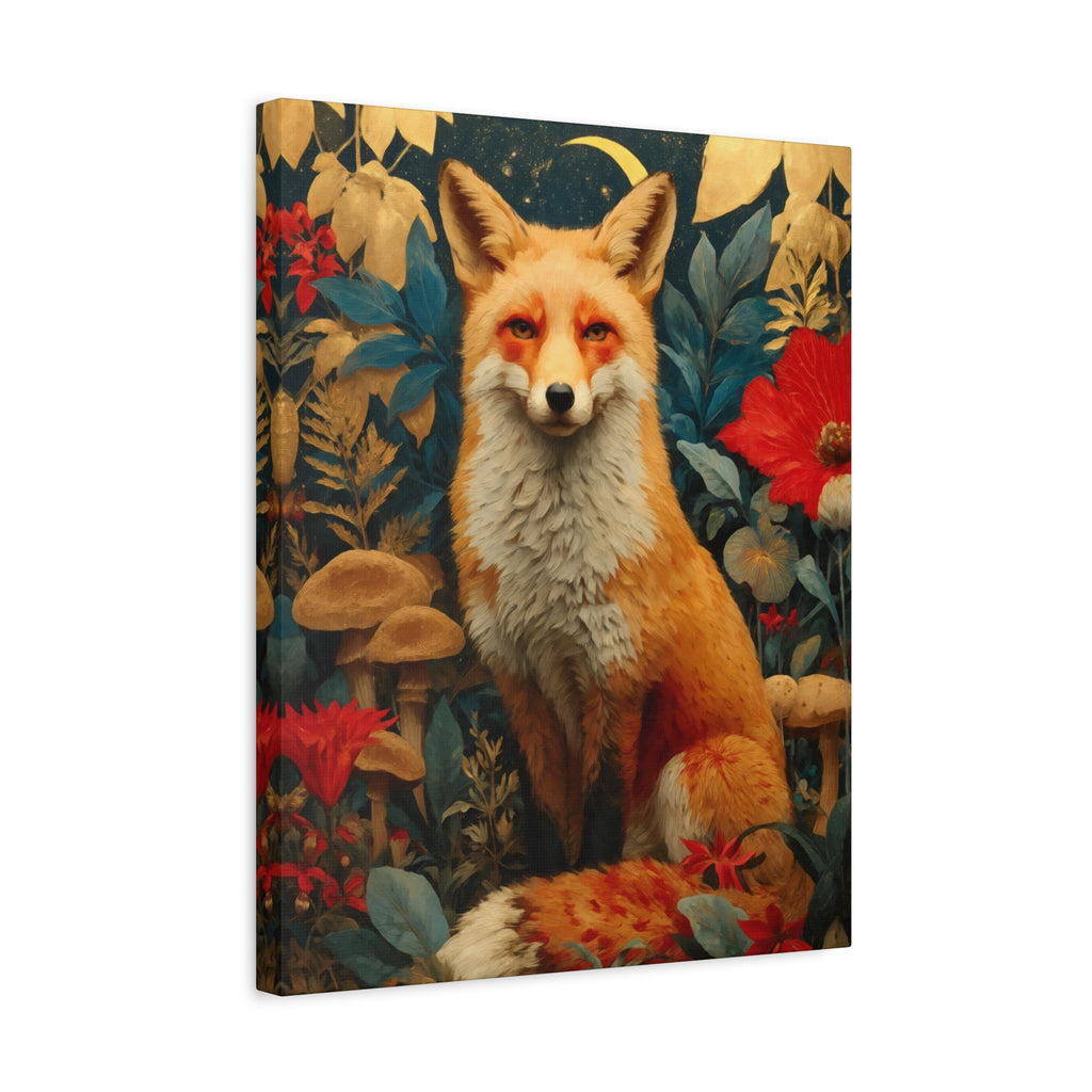 Red Fox Canvas Wall Art | Woodland Creatures Print in Deep Navy & Warm Earth Tones