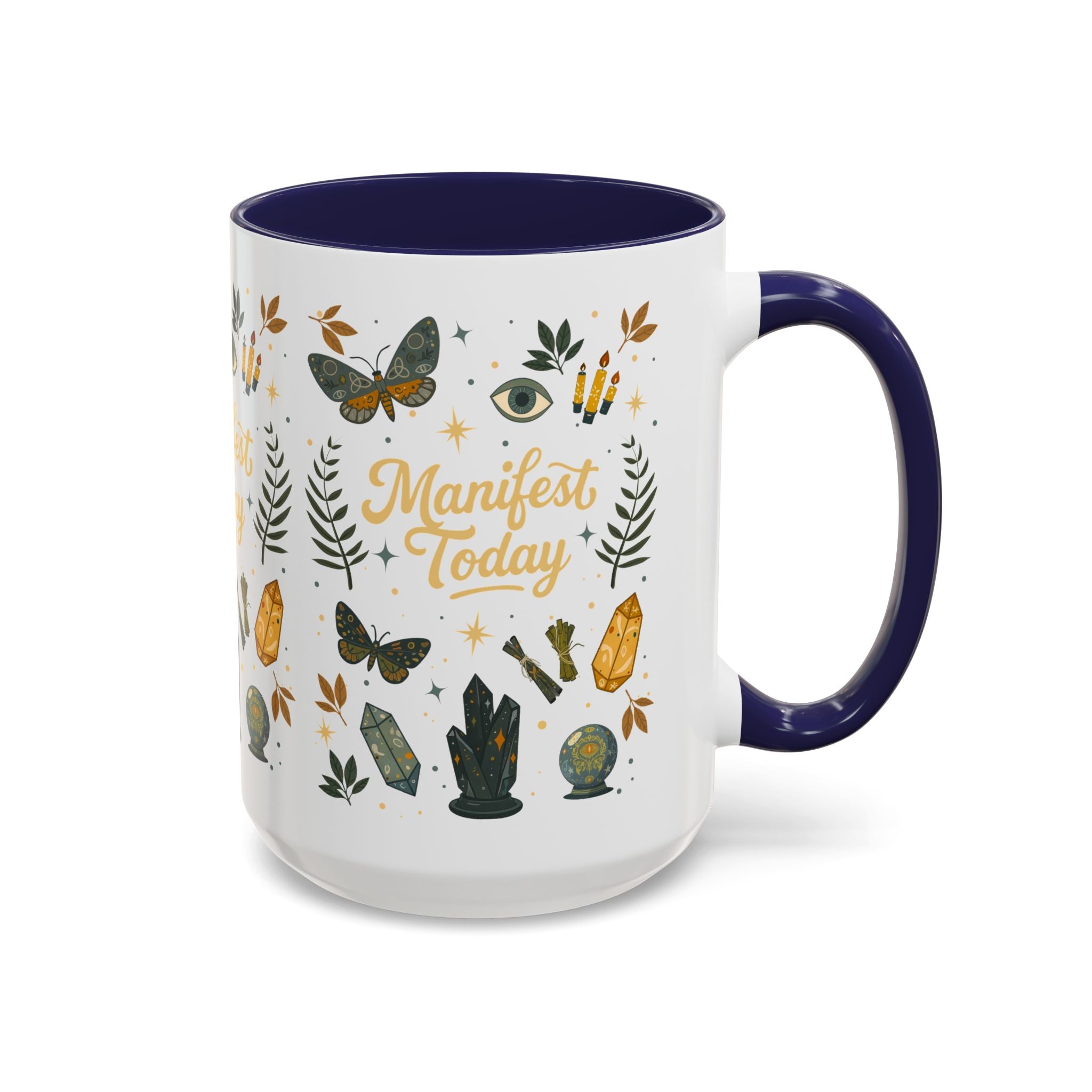 Manifest Today Ceramic Cup | Mystical Crystal Butterfly Coffee Mug | Positive Energy Affirmation Gift