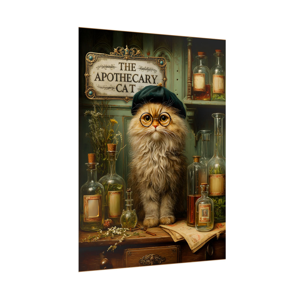 The Apothecary Cat Wall Art | Vintage Steampunk Fantasy Cat Alchemist Print