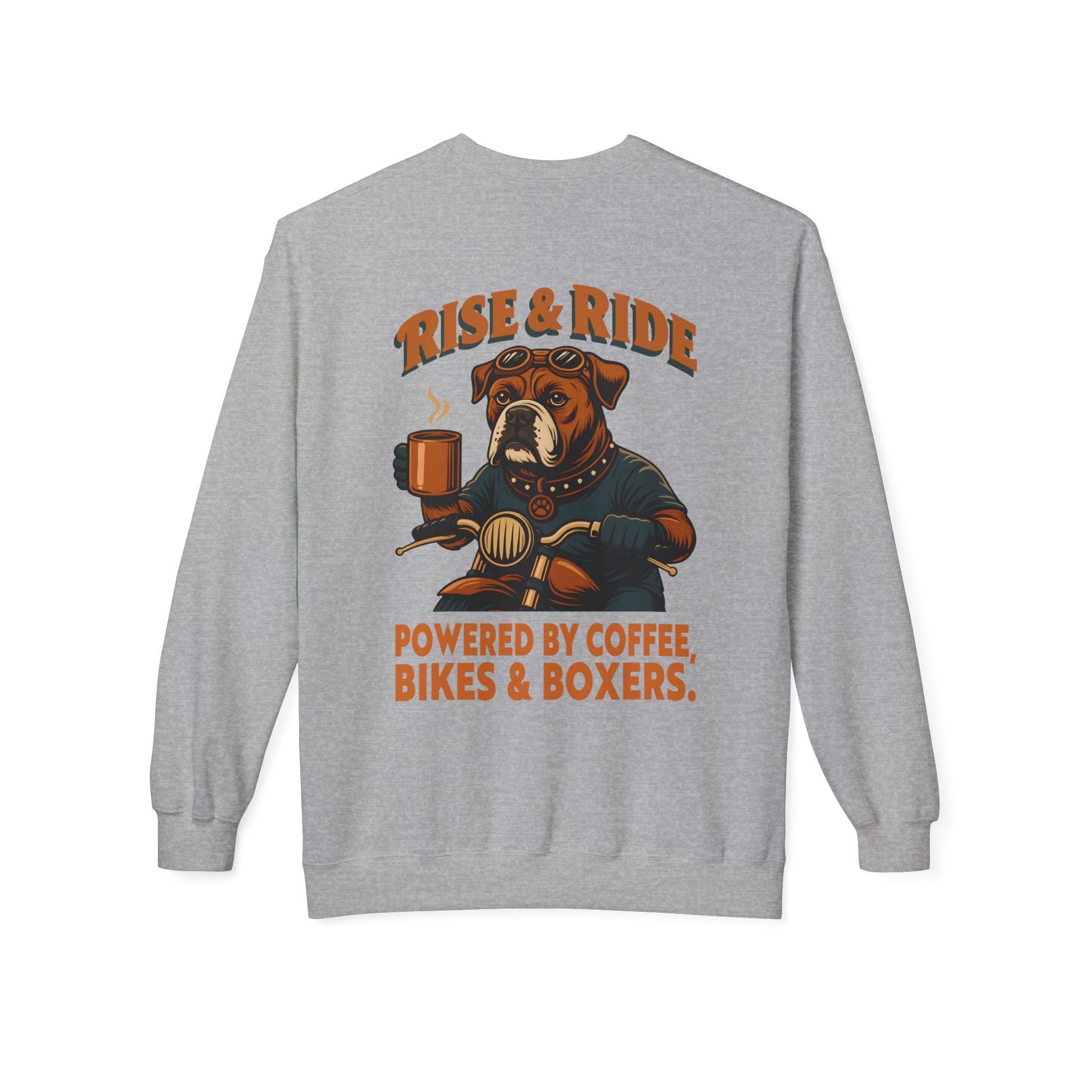 Dog Boxer Biker Coffee Shirt | Boxer Dog Motorcycle Sweatshirt for Men Back Print