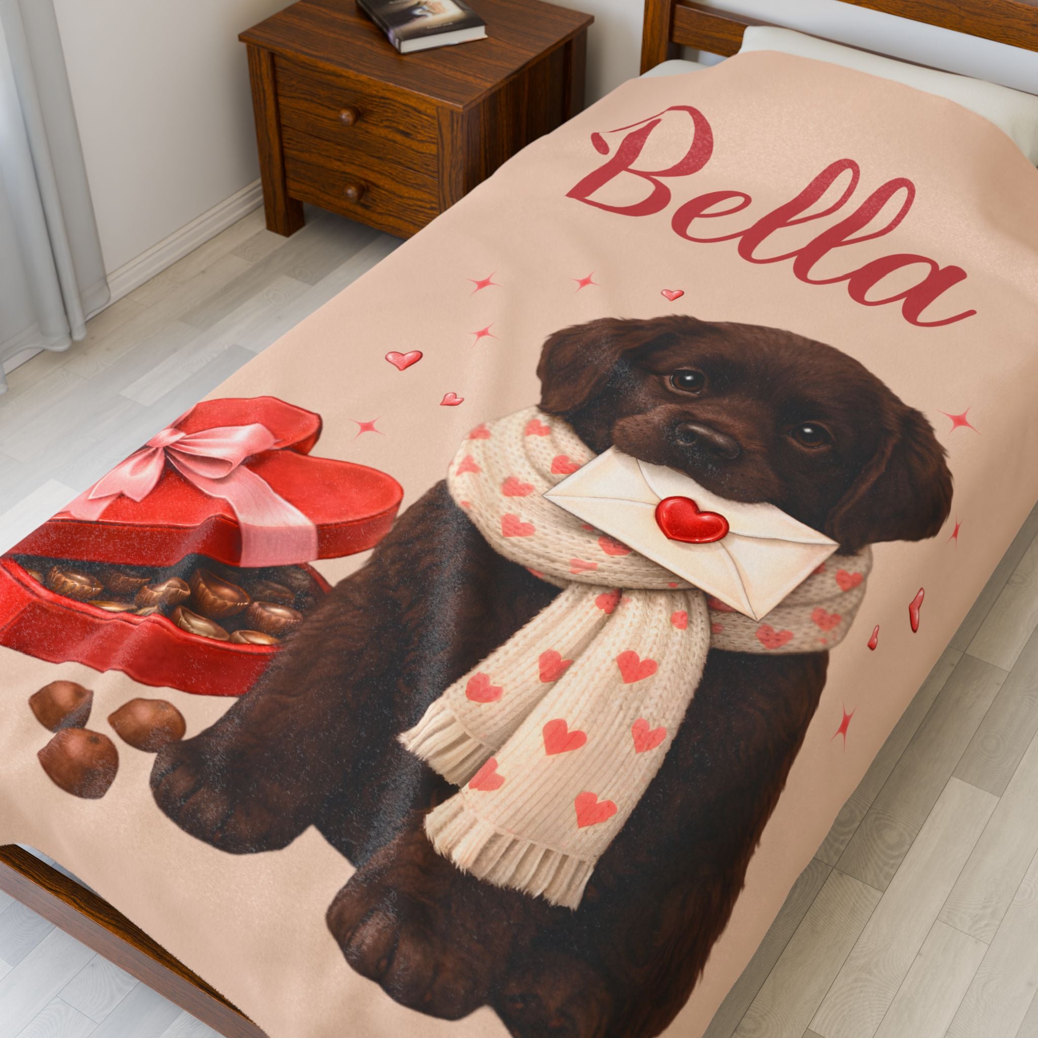 Valentines Day Chocolate Lab Custom Blanket | Plush Labrador Lover Throw for Cozy Evenings
