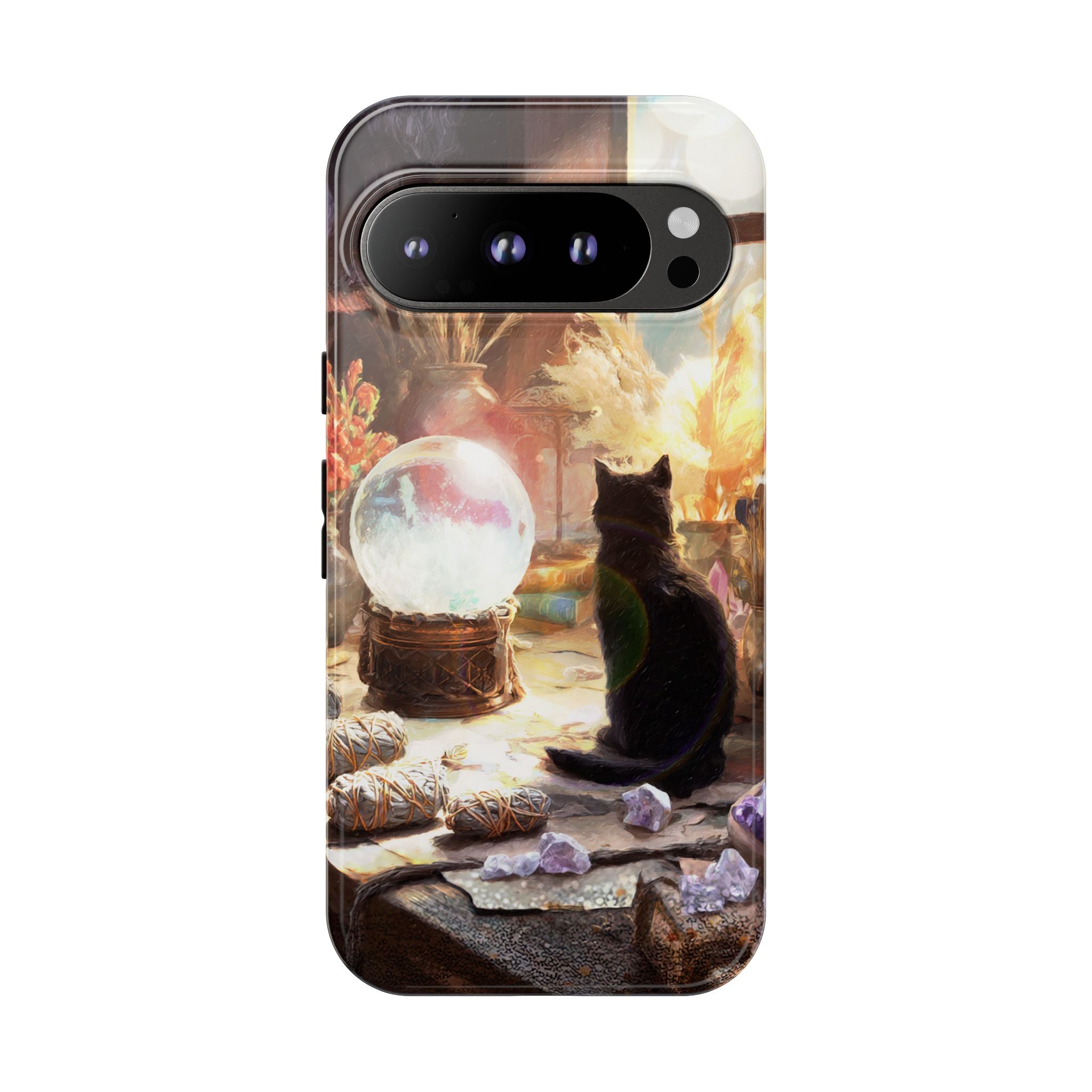 Crystal Phone case, Black Cat Case - Aesthetic Tough Case for Black Cat Lovers, Gift for Her, Witch Decor, Phone Protector, Home Vibes