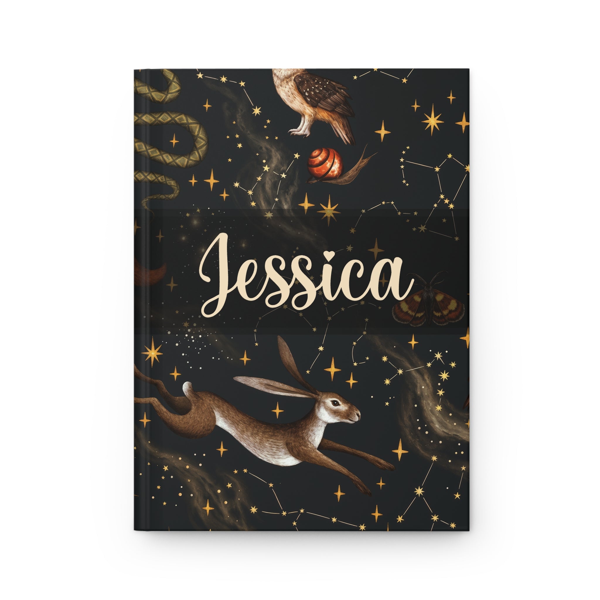 Book cover with 'Jessica' on a dark background featuring celestial designs and animals.