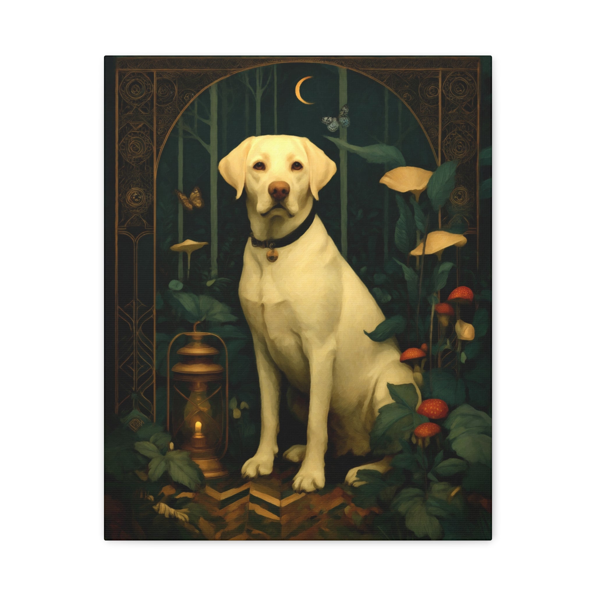 Yellow Labrador Retriever Canvas | Forest Garden Botanical Dog Wall Art with Painterlye