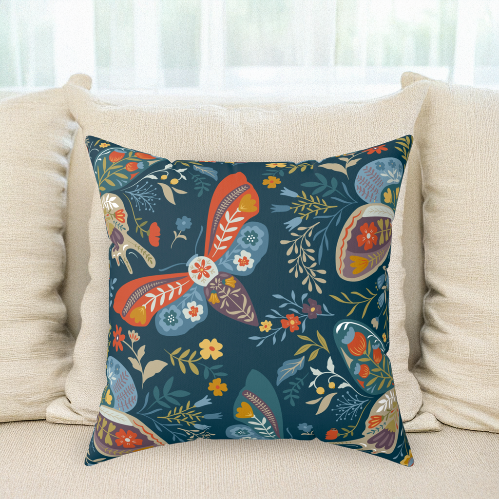 Folk Art Butterfly Pillow | Mystic Floral Cushion