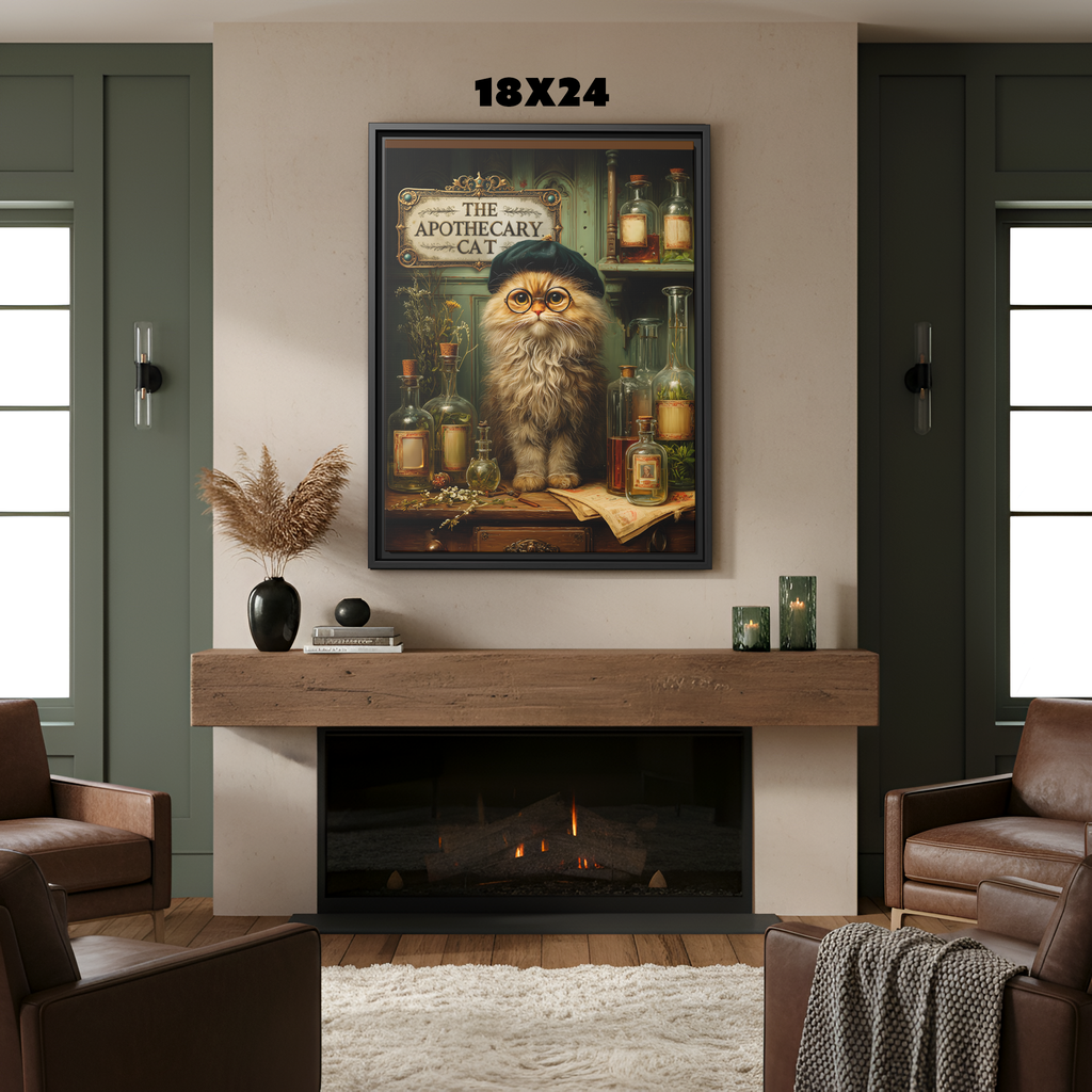 The Apothecary Cat Wall Art | Vintage Steampunk Fantasy Cat Alchemist Print