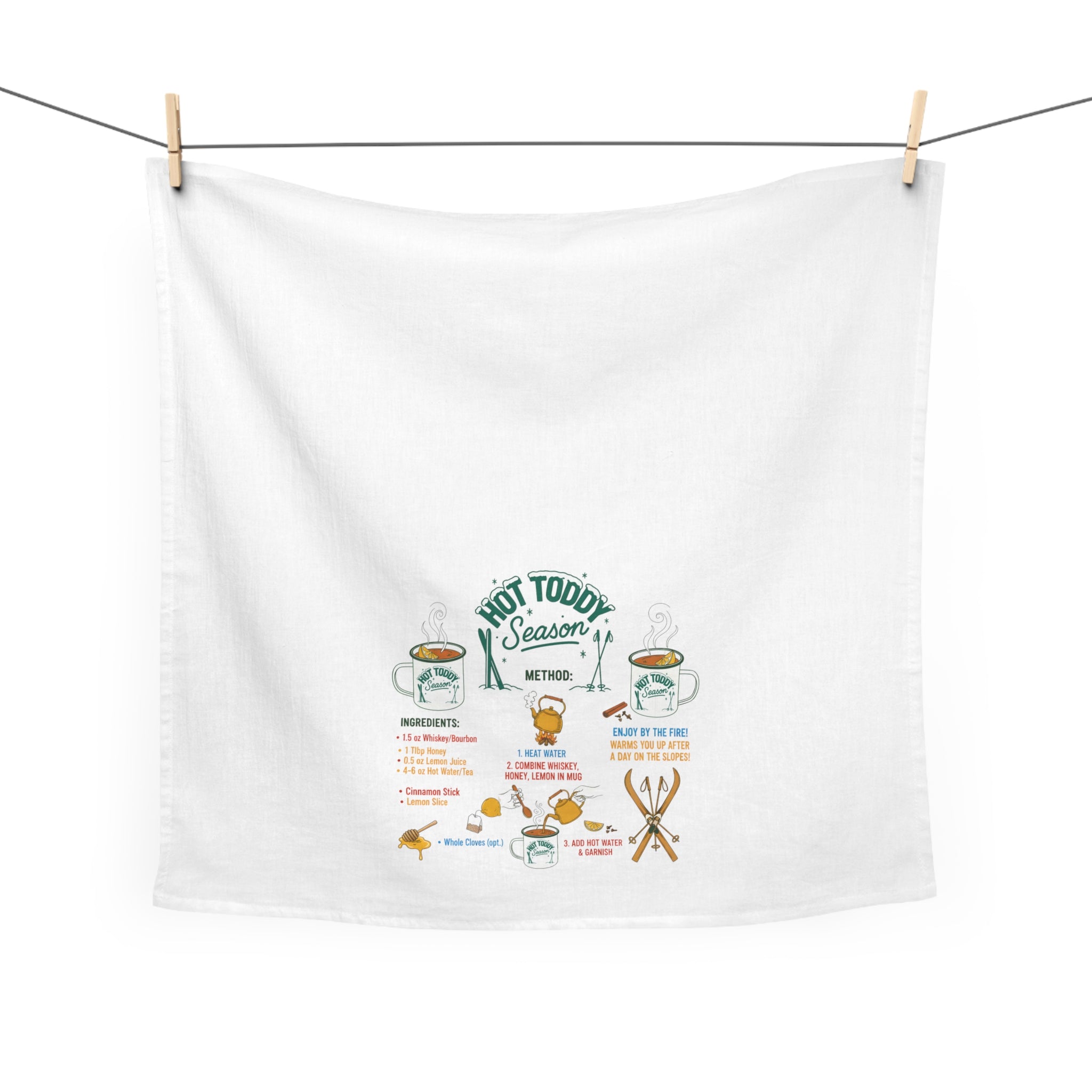 Hot Toddy Après Ski Tea Towel | Winter Cocktail Recipe Kitchen Towel Parties