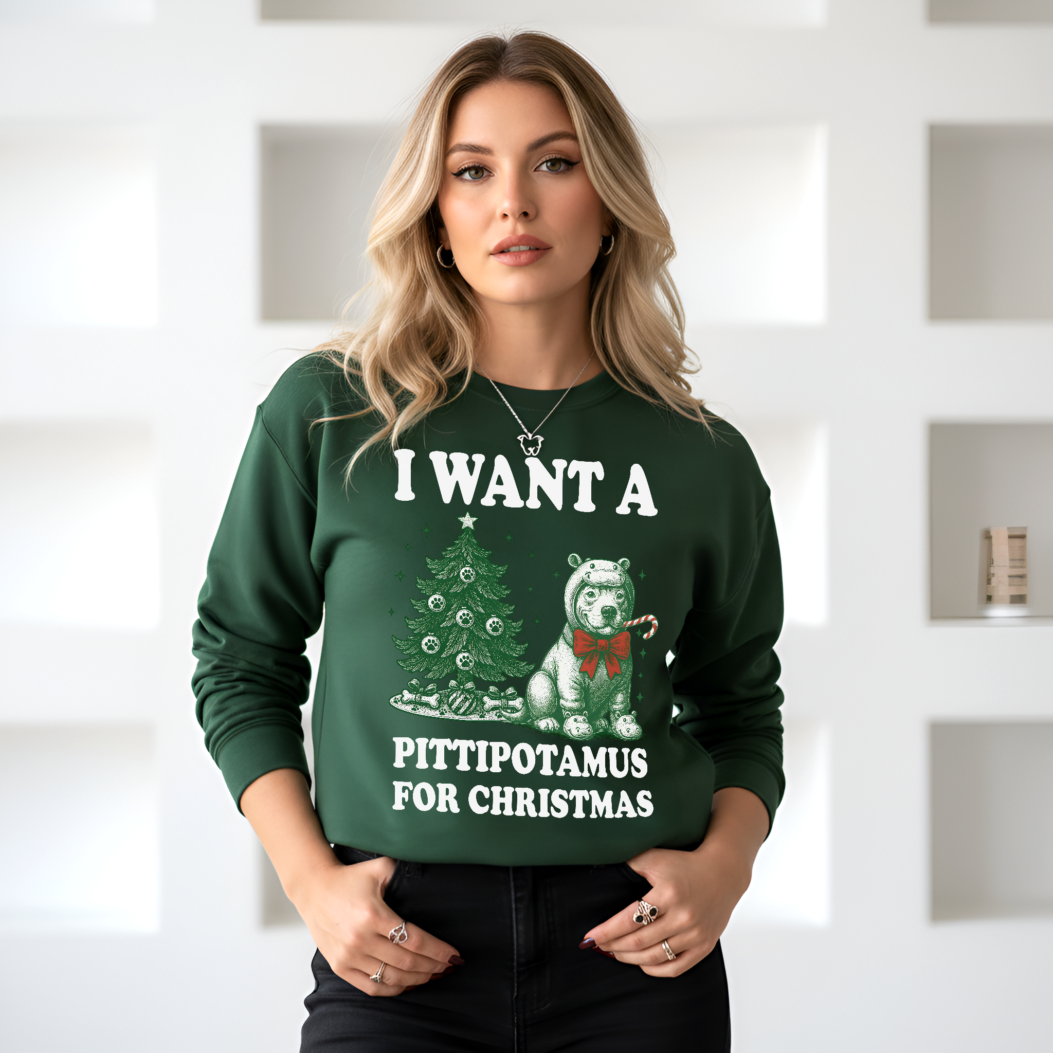 Pitbull Christmas Pullover | Cute Pittipotamus Holiday Sweatshirt for Dog Lovers