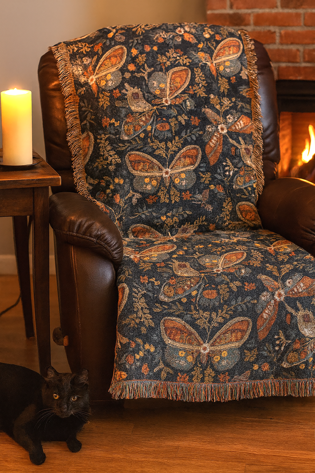 Folk Art Butterfly Blanket Botanical Woven Throw | Mystical Tapestry Cozy Fall Decor Nature Lover Gift Boho Style Home Accent