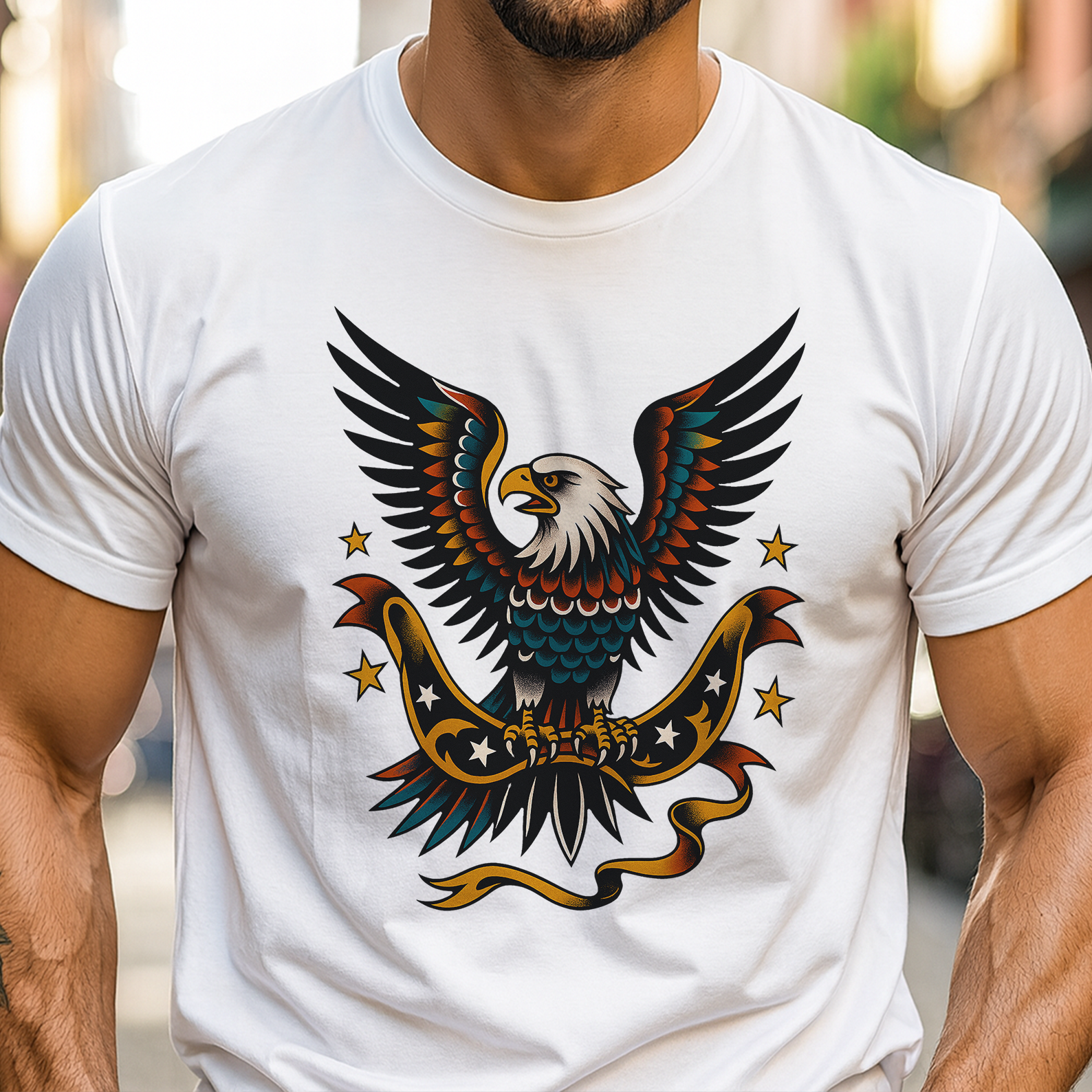 Traditional Tattoo Eagle Shirt | Men's Tattoo Graphic Tee American Style Soft Cotton Patriotic
