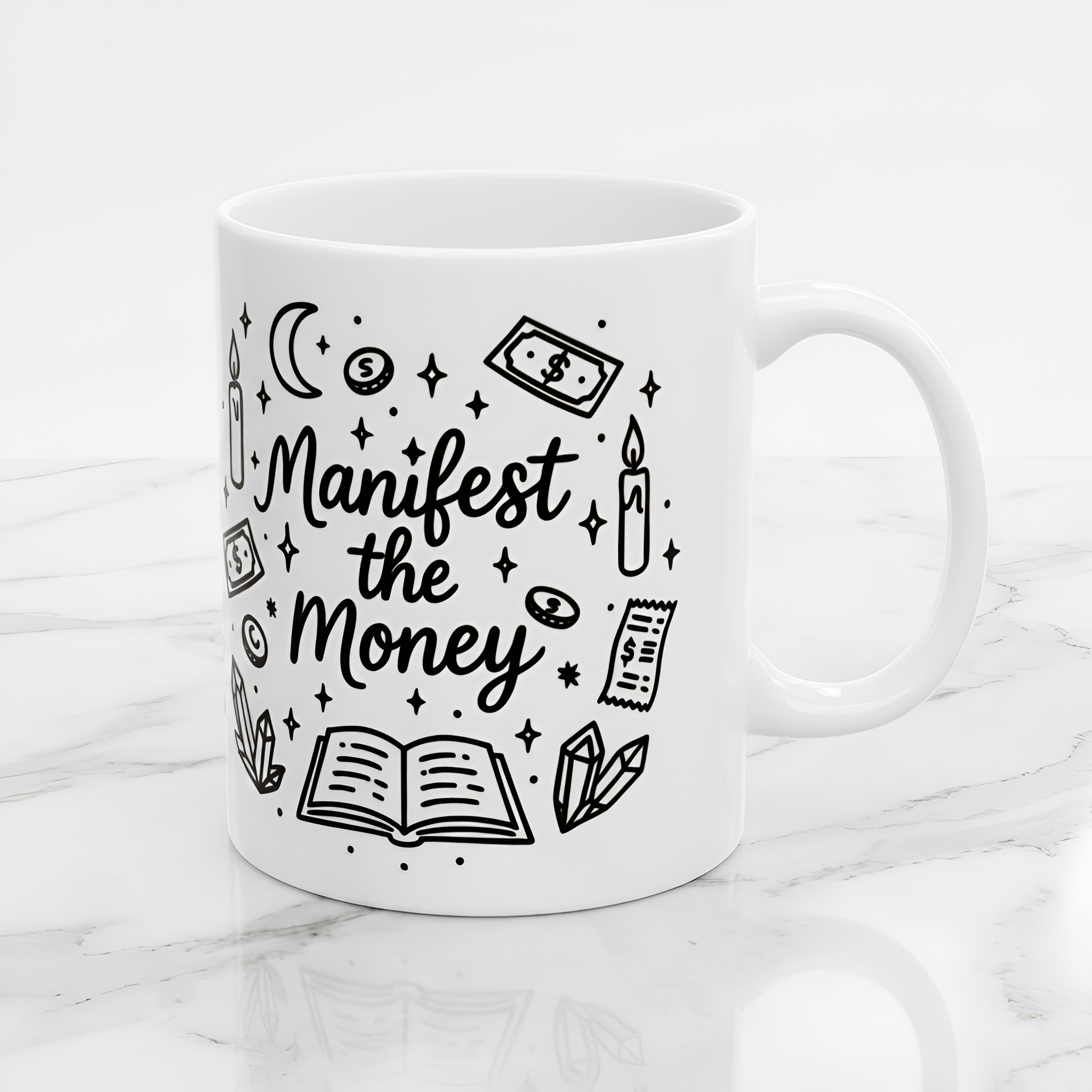 Manifest the Money Mug | Mystical Doodle Coffee Cup for Entrepreneurs & Cozy Home Offices