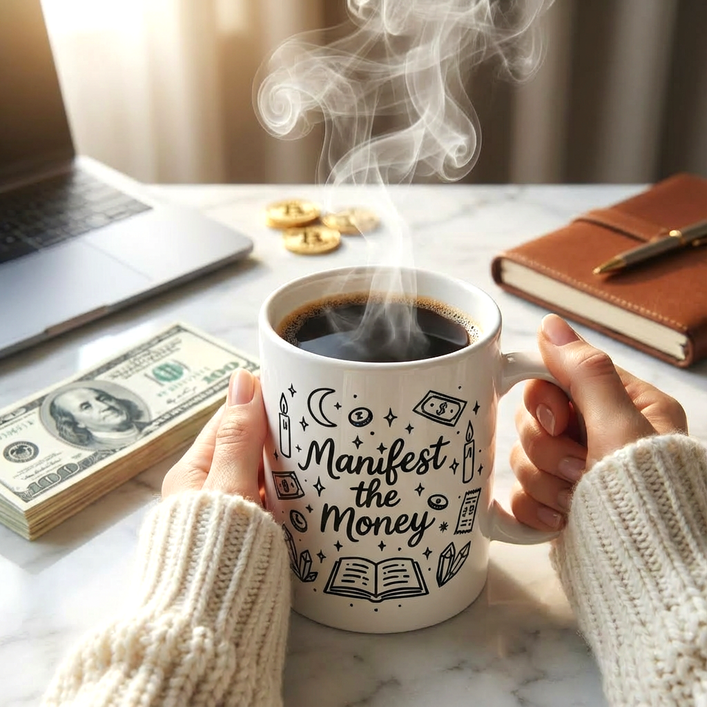Manifest the Money Mug | Mystical Doodle Coffee Cup for Entrepreneurs & Cozy Home Offices
