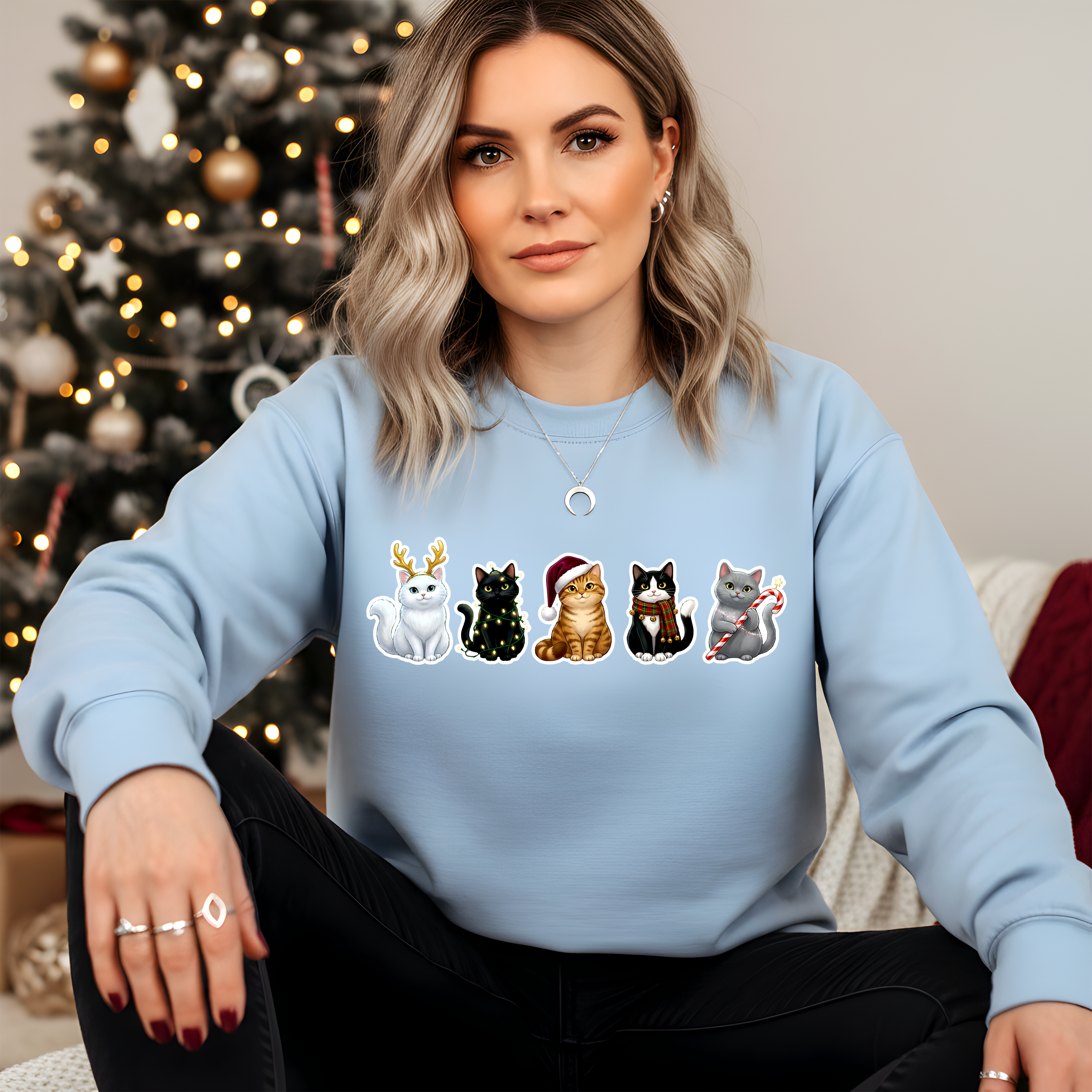 Santa Claws Crew Cat Christmas Pullover | White Black Tabby Tuxedo Gray Cat Lover Gift