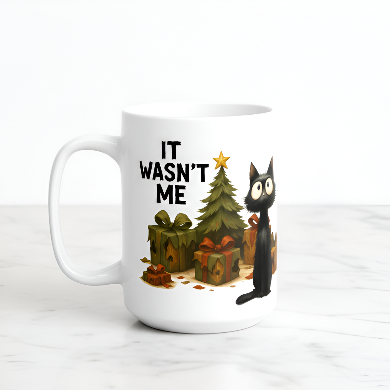 Frazzled Black Cat Christmas Mug | Cute Holiday Cat Lover Gift in 11oz or 15oz