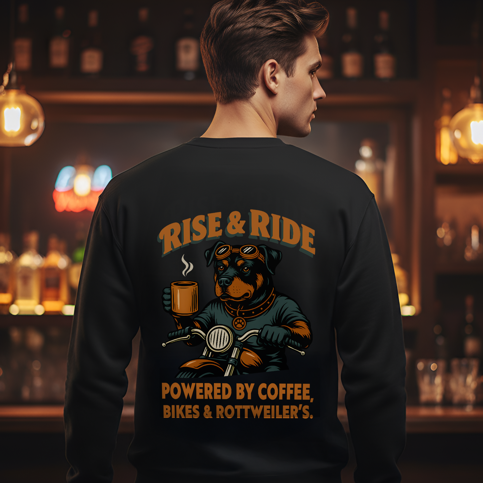 Dog Rottweiler Biker Coffee Shirt | Rise & Ride