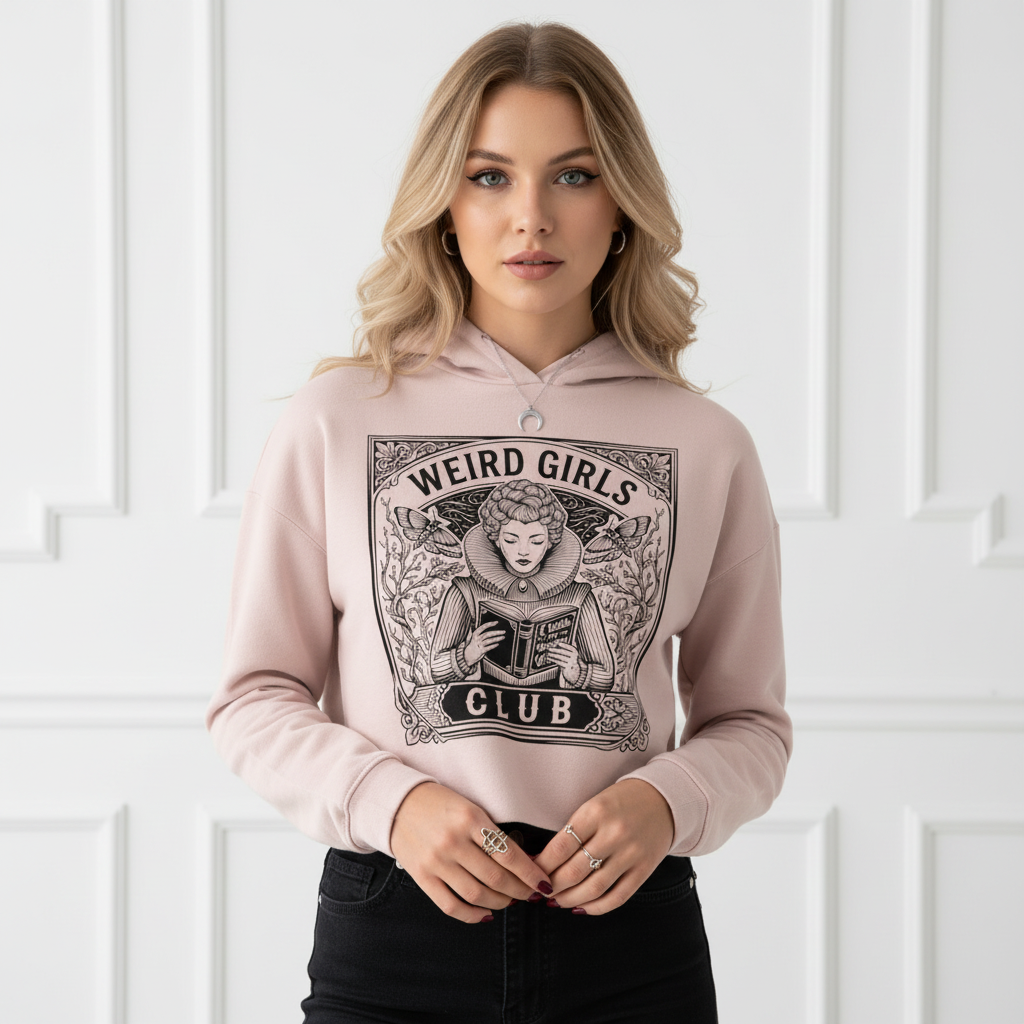 Weird Girls Club Cropped Hoodie — Witchy Vintage Graphic Sweatshirt