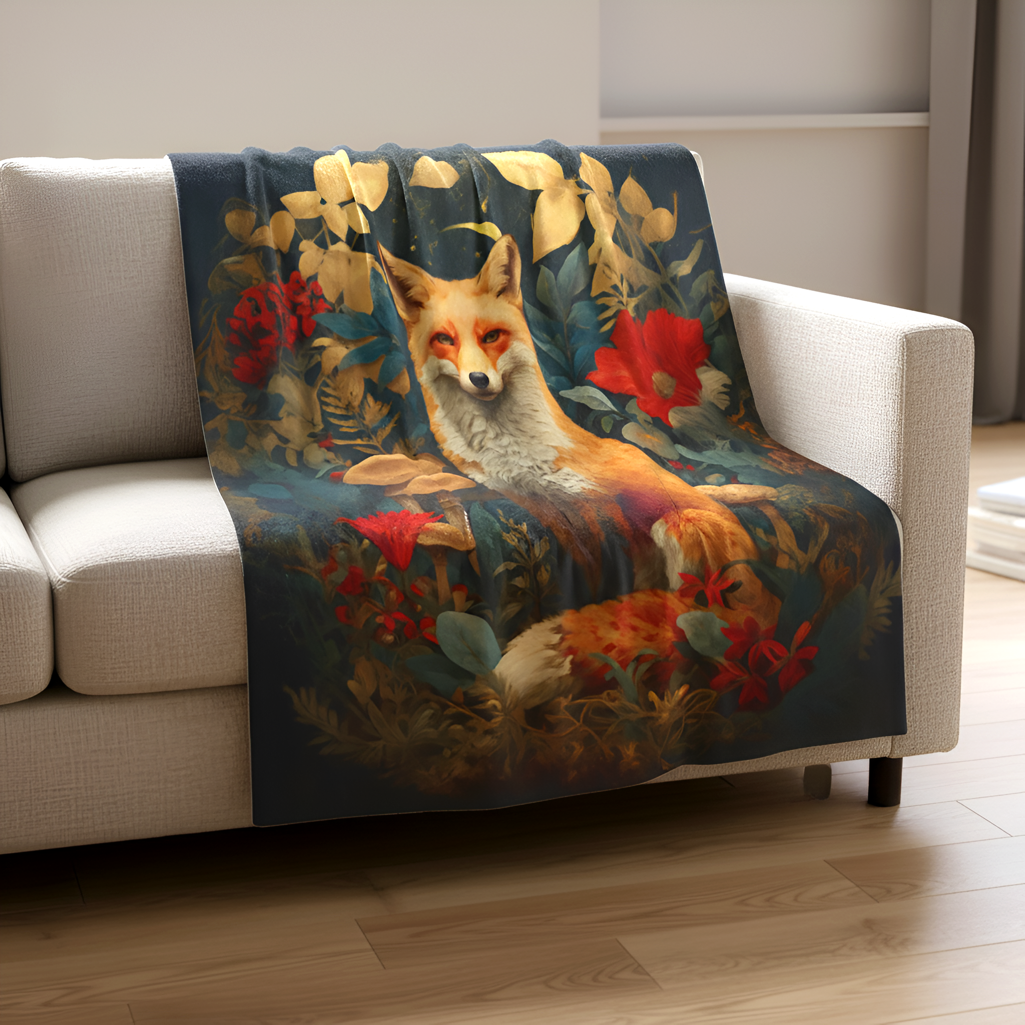 Red Fox Woodland Blanket | Cozy Luxury Forest Throw for Nature-Inspired Homes