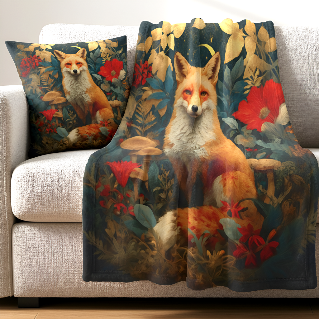 Red Fox Woodland Blanket | Cozy Luxury Forest Throw for Nature-Inspired Homes