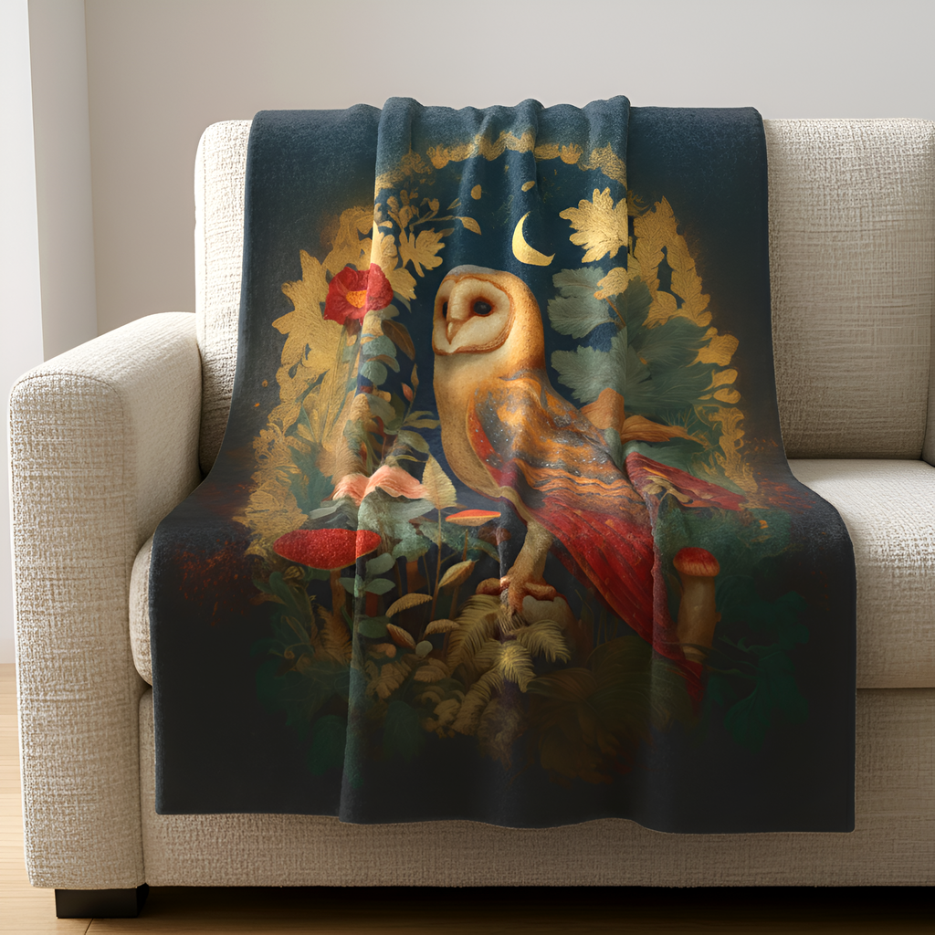 Owl Woodland Blanket | Cozy Luxury Woodland Throw for Nature-Inspired Homes