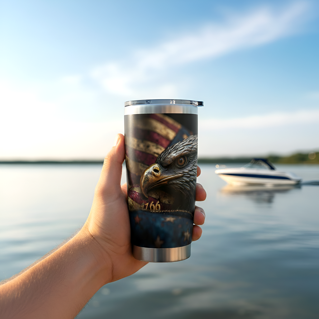 Patriotic Eagle Flag Mug, 4th of July Gift, American Pride 20 oz Tumbler