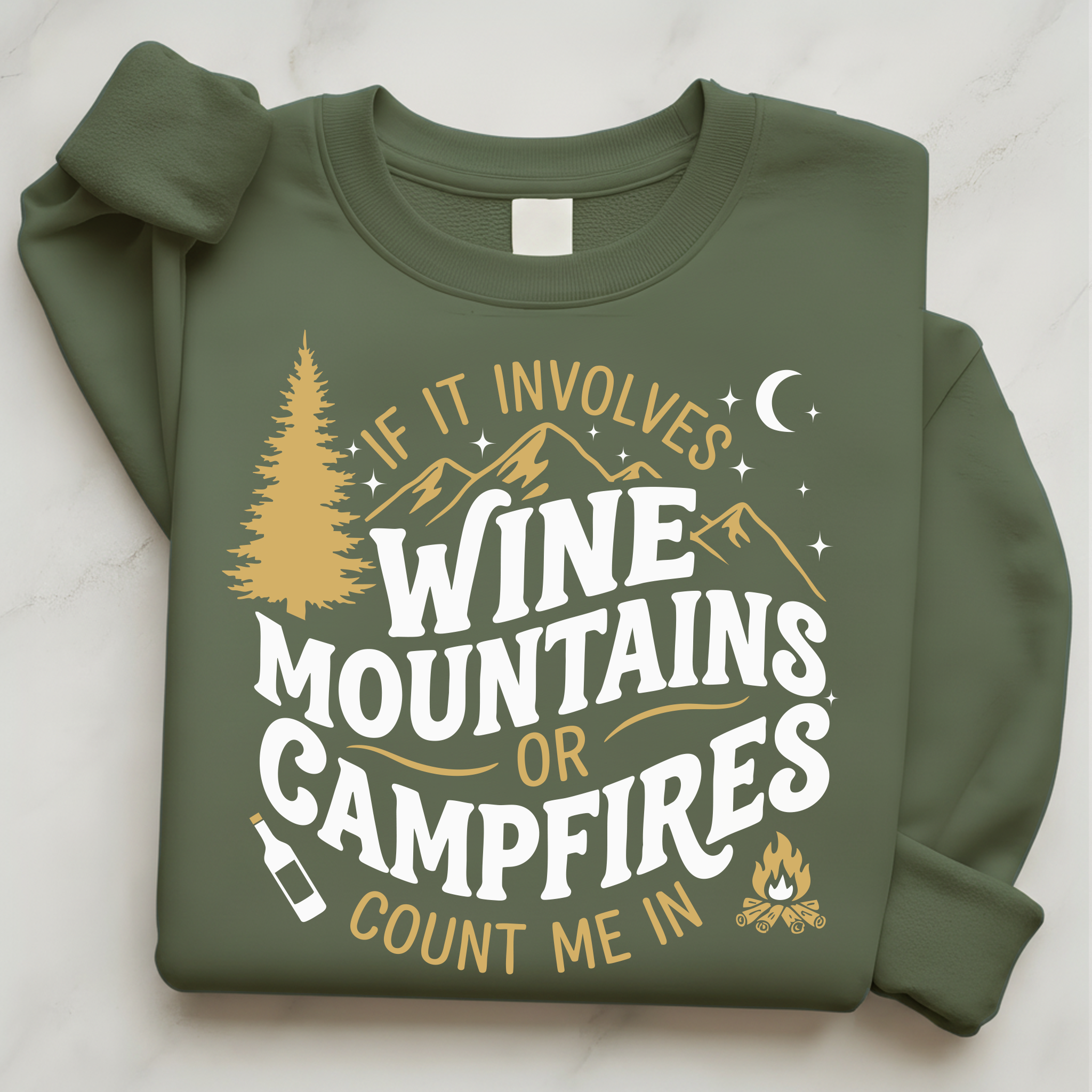 Wine Camping Shirt | Wine Mountains Campfire Nights Outdoor Sweatshirt Gift for Her