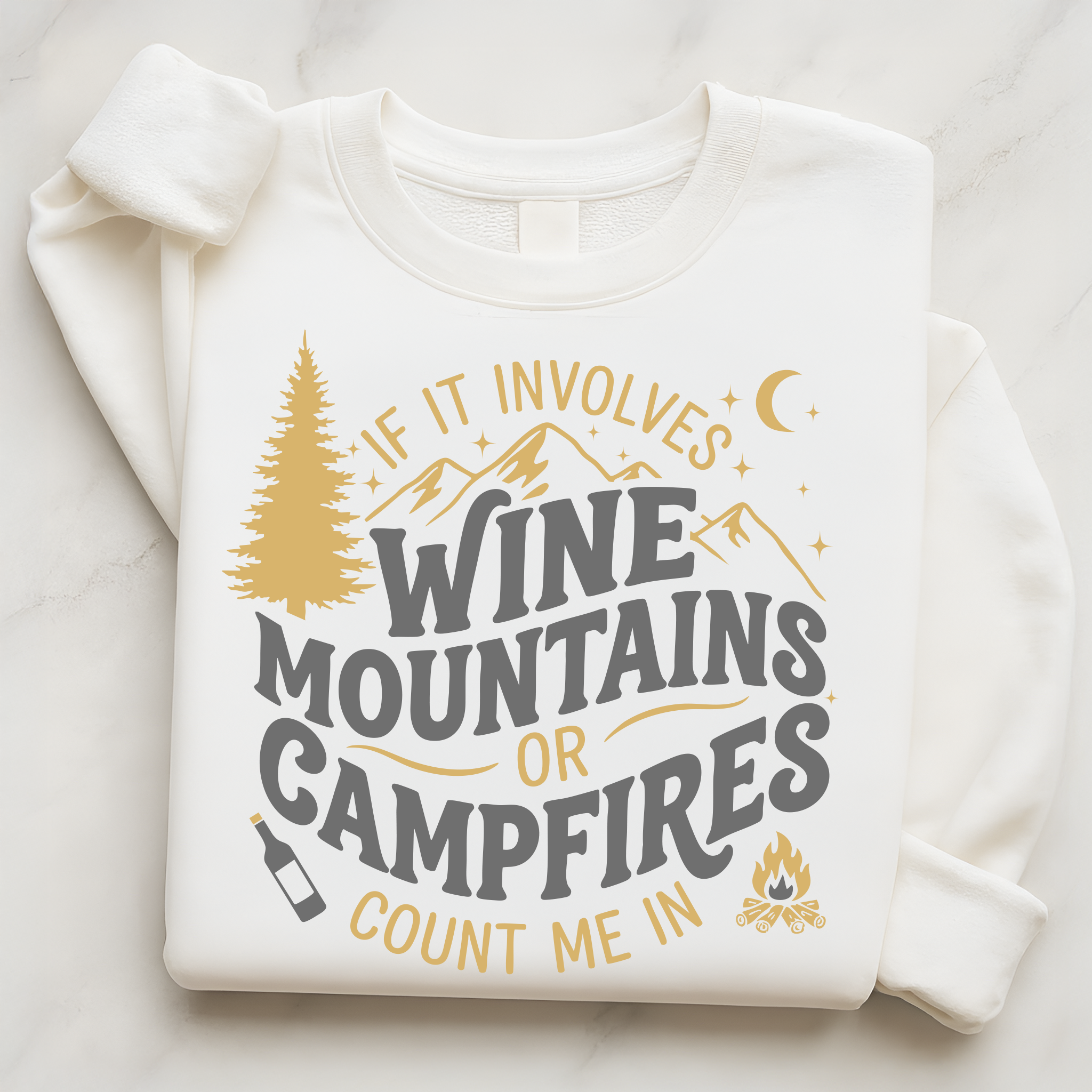 Wine Camping Shirt | Wine Mountains Campfire Nights Outdoor Sweatshirt Gift for Her