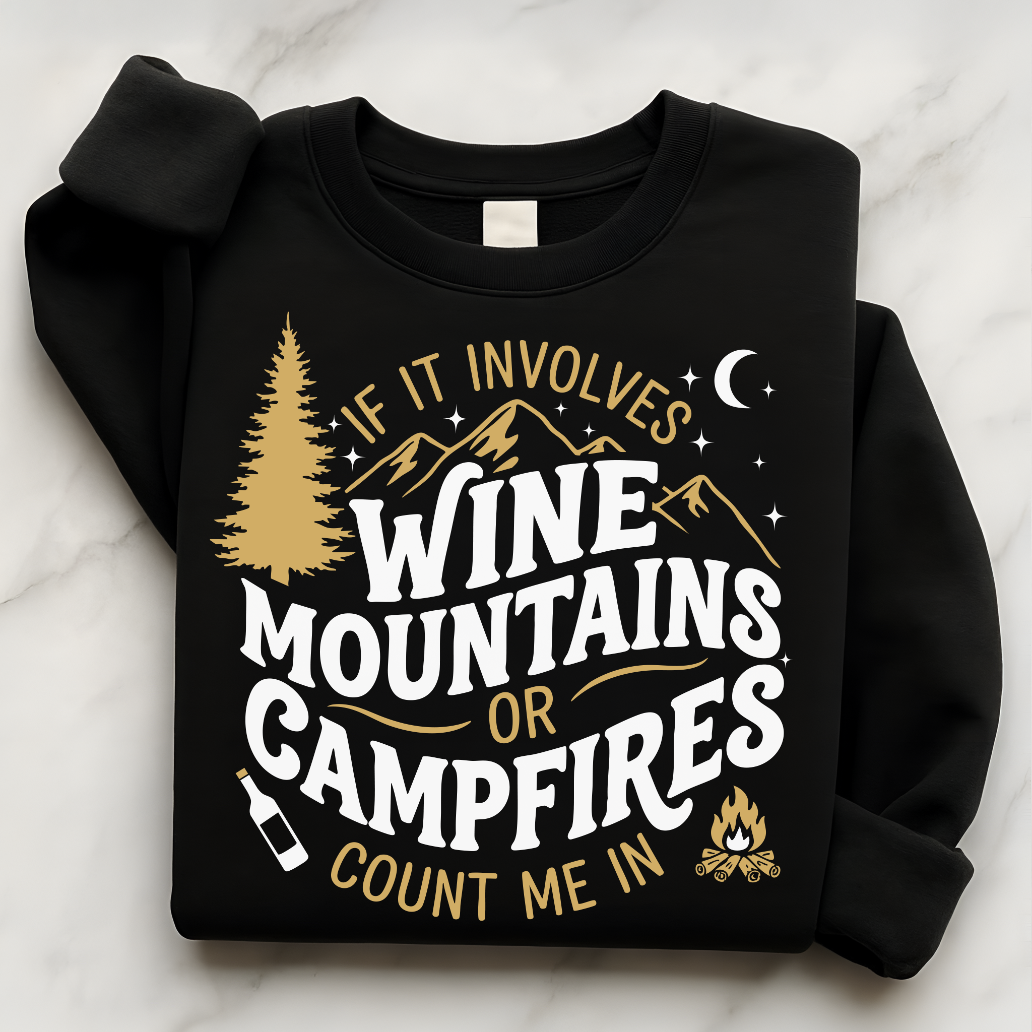 Wine Camping Shirt | Wine Mountains Campfire Nights Outdoor Sweatshirt Gift for Her